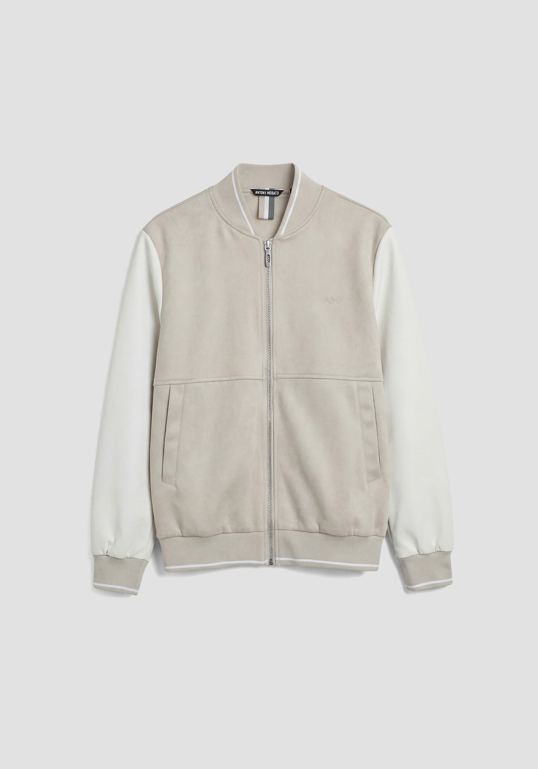 SUDADERA CON CREMALLERA REGULAR FIT EN IMITACIÓN DE GAMUZA Y MANGAS EN IMITACIÓN DE PIEL