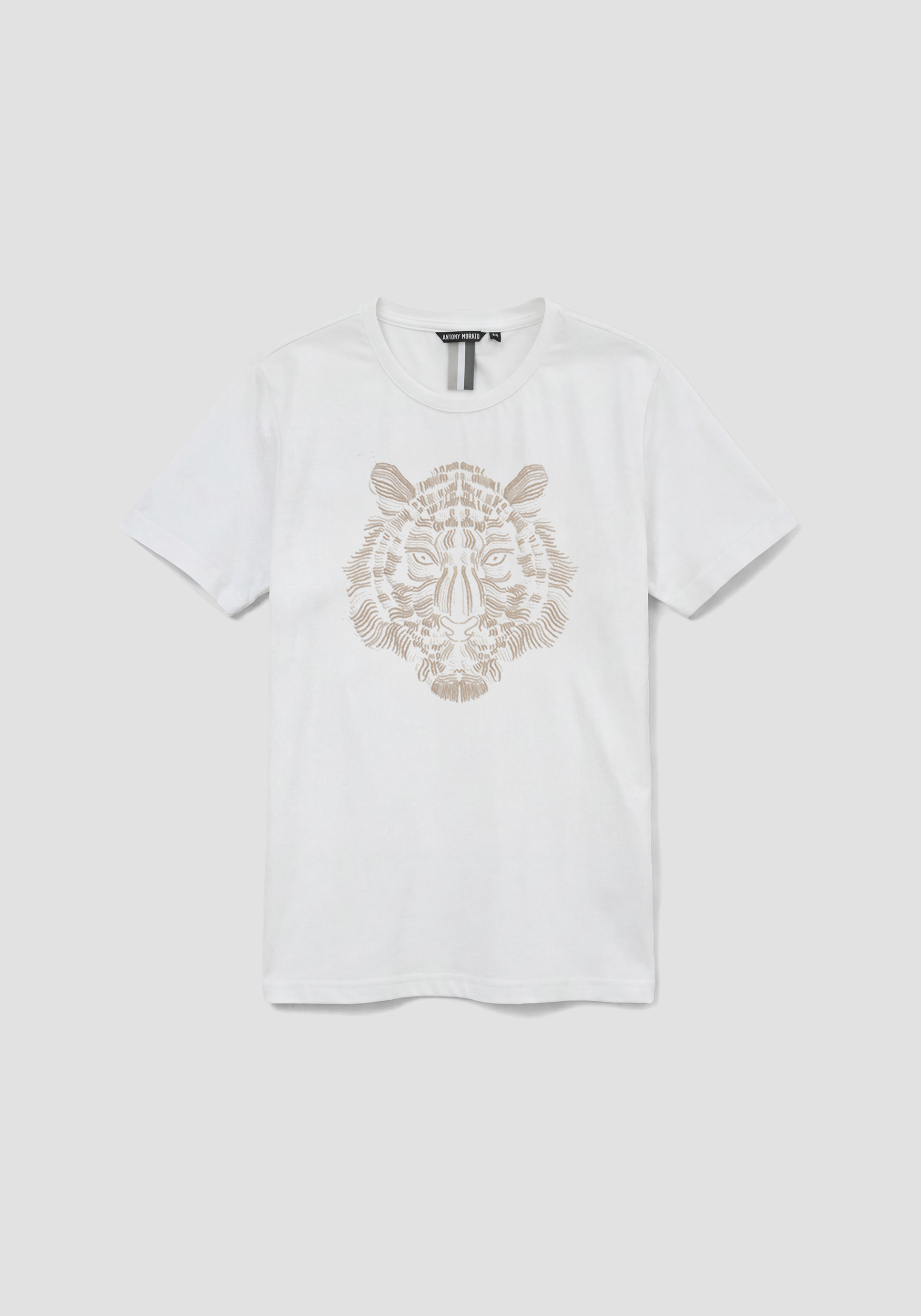 CAMISETA DE AJUSTE REGULAR EN JERSEY DE ALGODÓN CON ESTAMPADO DE TIGRE EN CONTRASTE