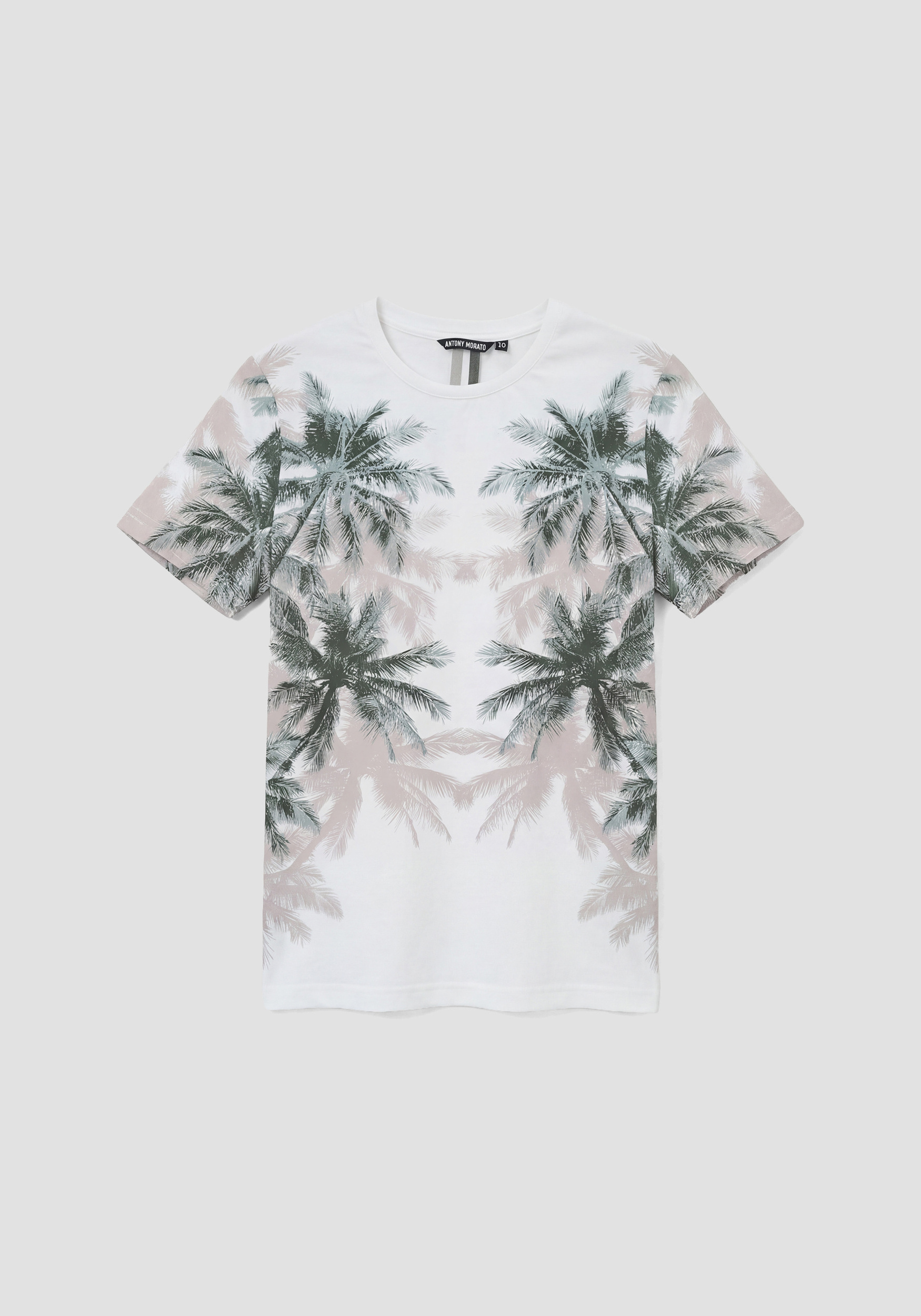 CAMISETA DE CORTE REGULAR EN JERSEY DE ALGODÓN CON ESTAMPADO DE PALMARIAS EN CONTRASTE