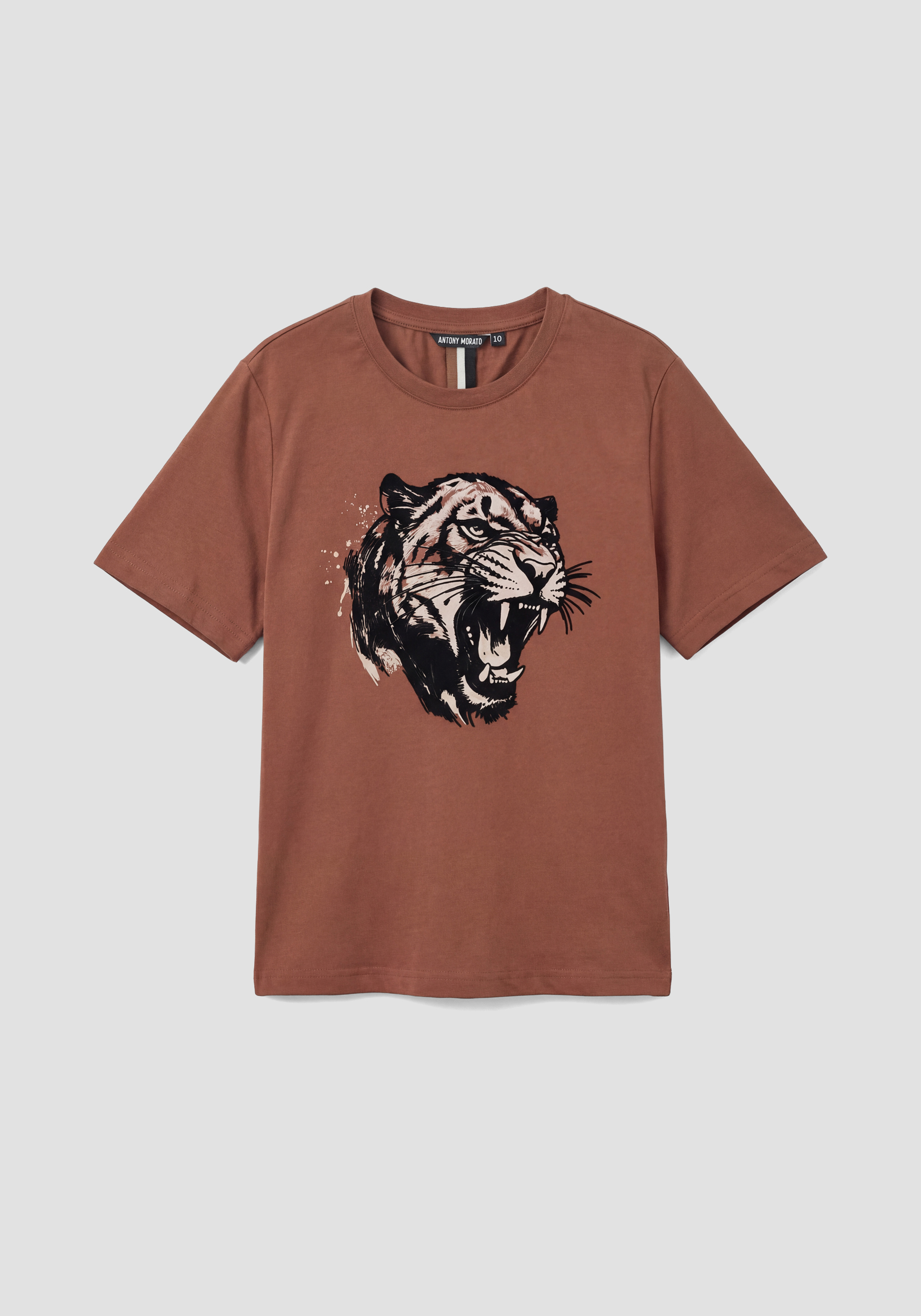 CAMISETA DE CORTE REGULAR EN JERSEY DE ALGODÓN CON ESTAMPADO DE TIGRE EN CONTRASTE