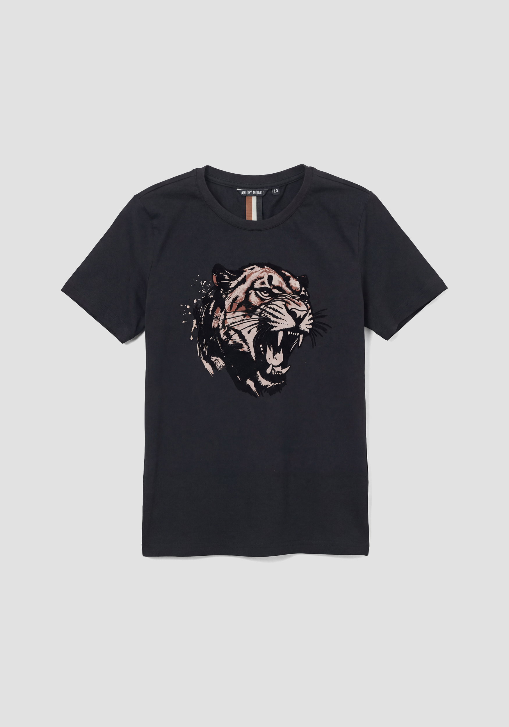 CAMISETA DE CORTE REGULAR EN JERSEY DE ALGODÓN CON ESTAMPADO DE TIGRE EN CONTRASTE