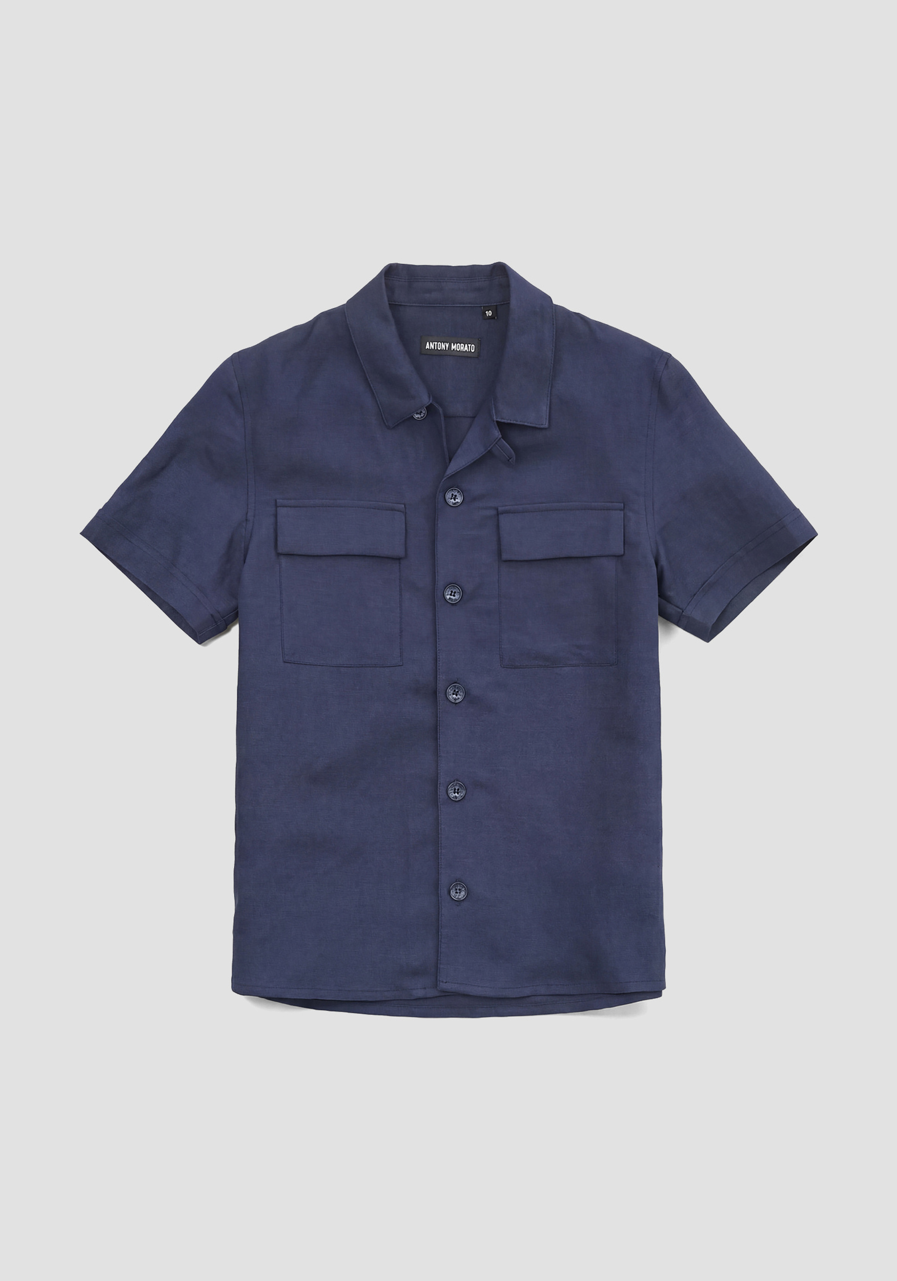 CAMISA DE MANGA CORTA REGULAR FIT EN SLUB DE LINO Y VISCOSA