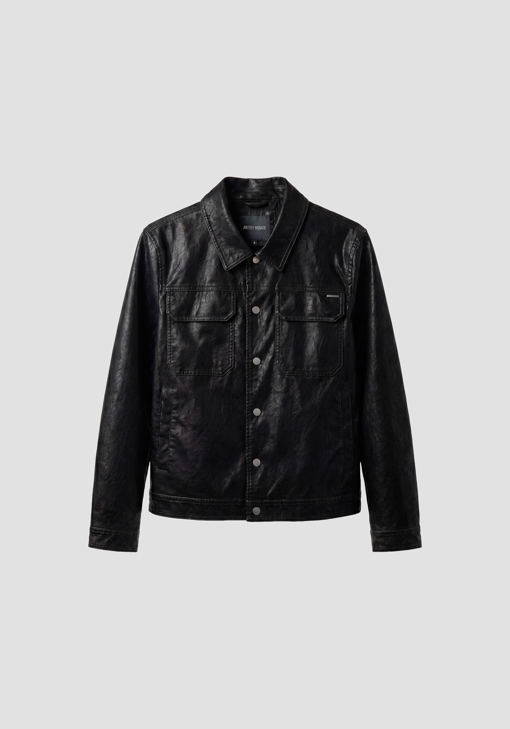 Cappotto nero slim fit in similpelle