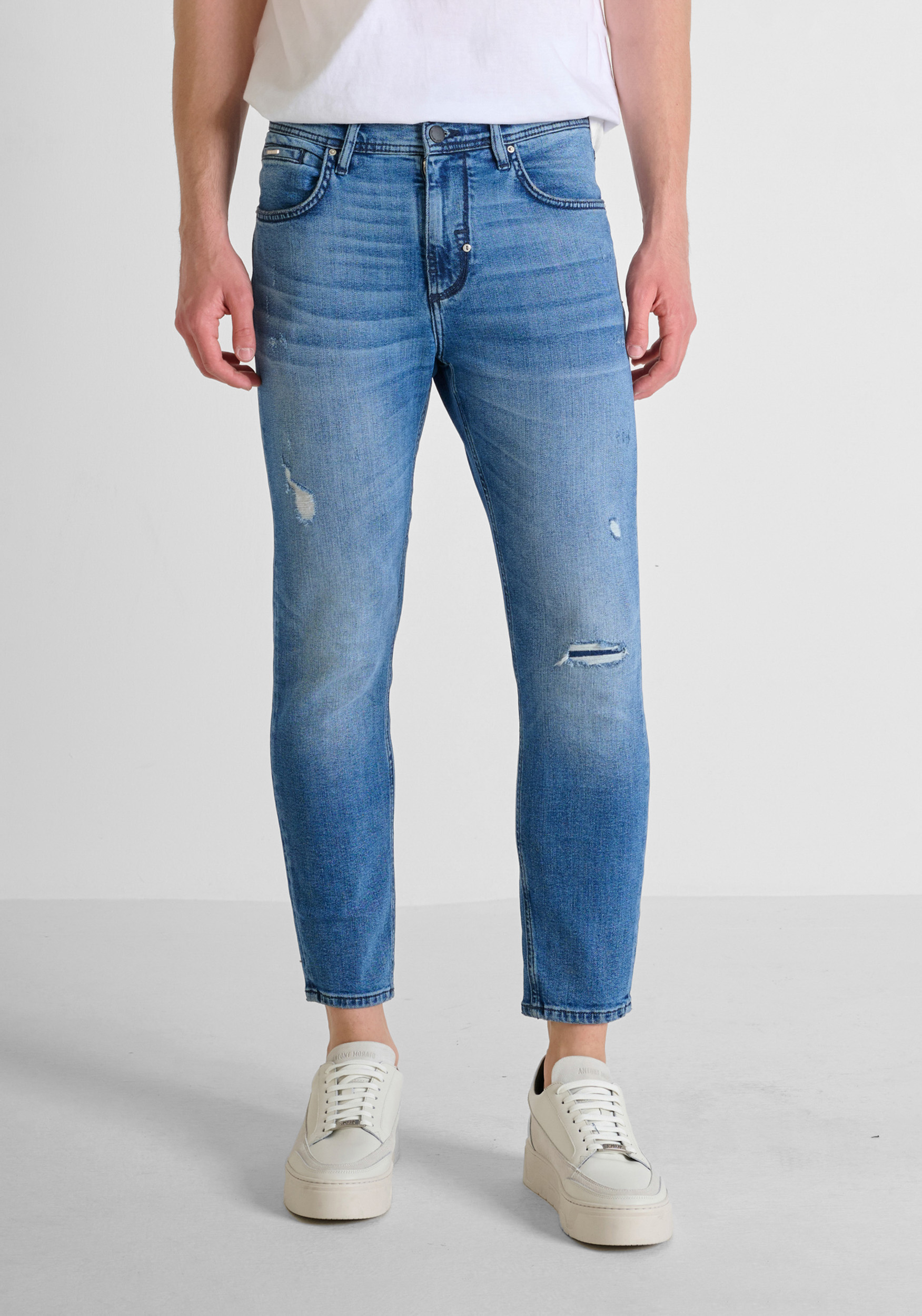 JEANS SKINNY CROPPED FIT "KARL" IN DENIM SCURO