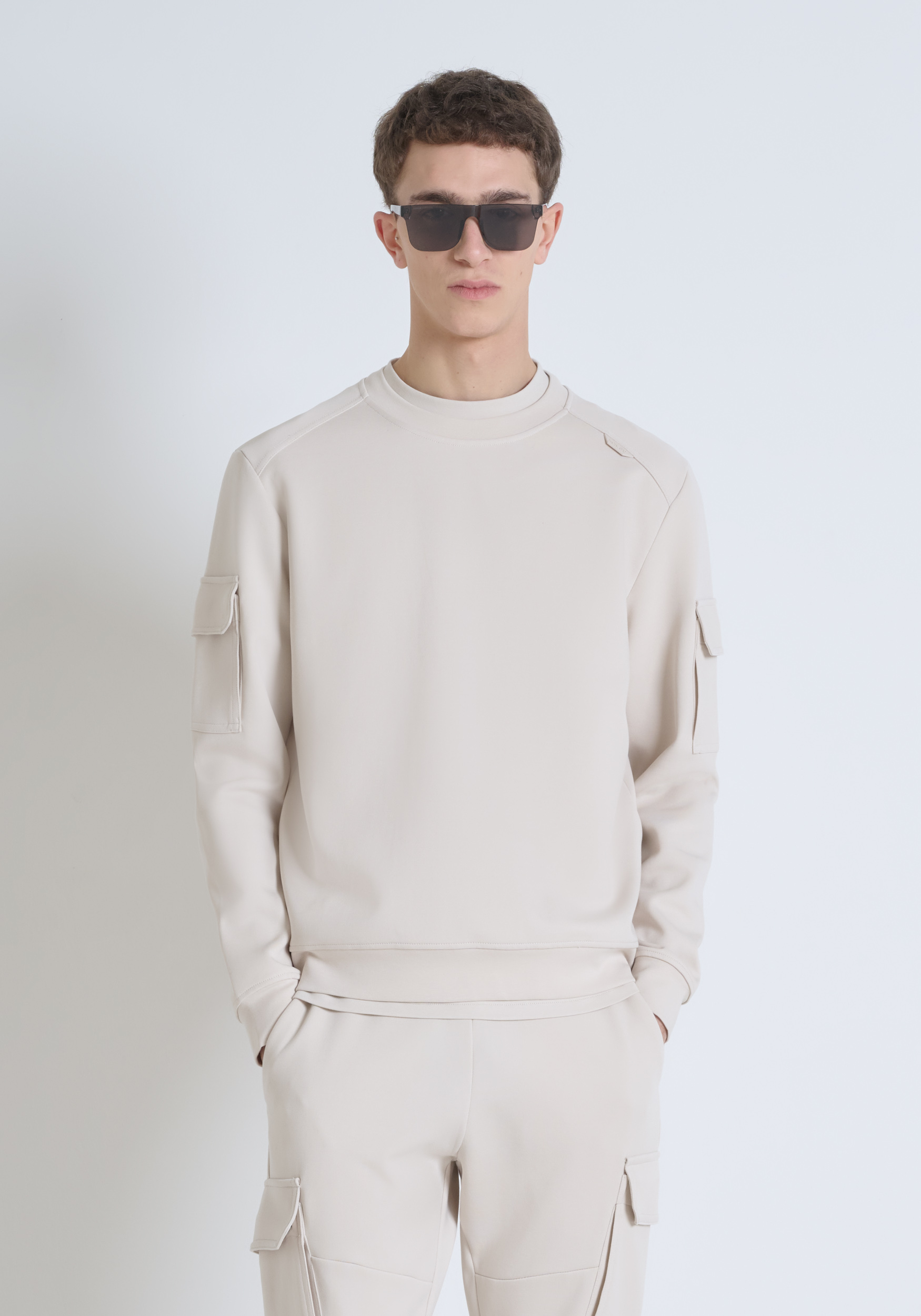 SWEATSHIRT REGULAR FIT IN COTTON BLEND FABRIC WITH RUBBER PATCH