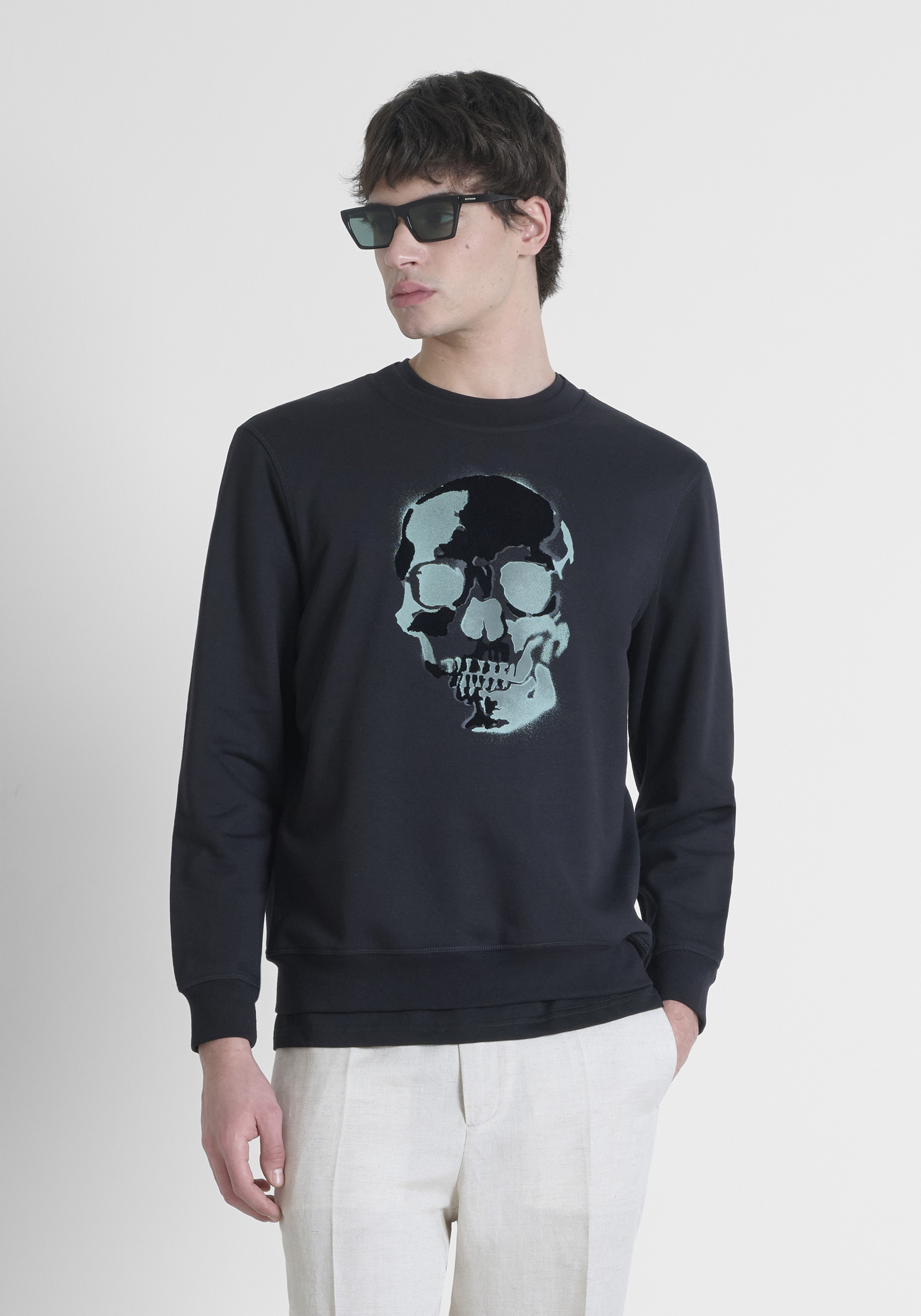 SWEATSHIRT REGULAR FIT COTTON BLEND WITH FLOCK PRINT