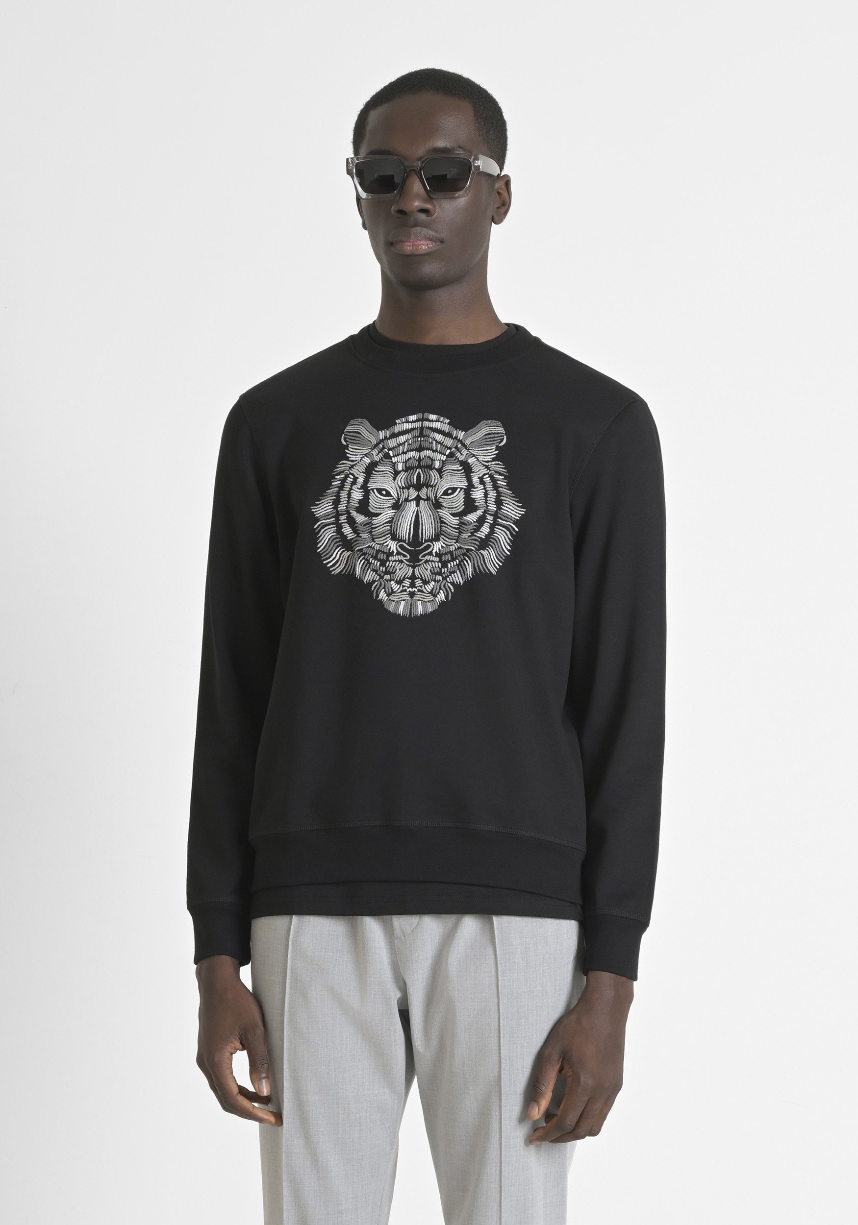 SWEATSHIRT REGULAR FIT COTTON BLEND WITH TIGER PRINT SPONGE EFFECT