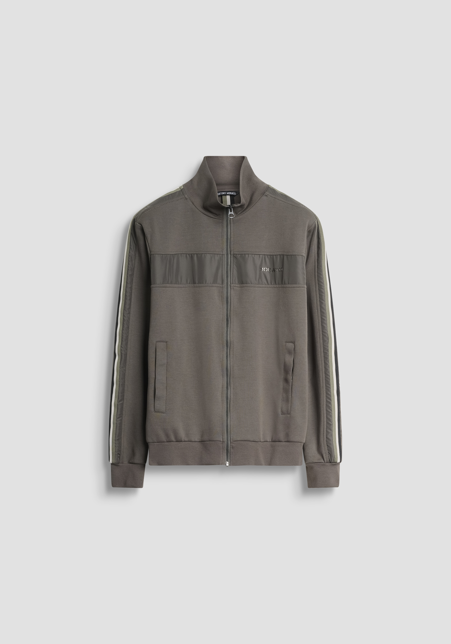 SUDADERA REGULAR FIT CON CREMALLERA EN MEZCLA ALGODÓN CON BANDAS