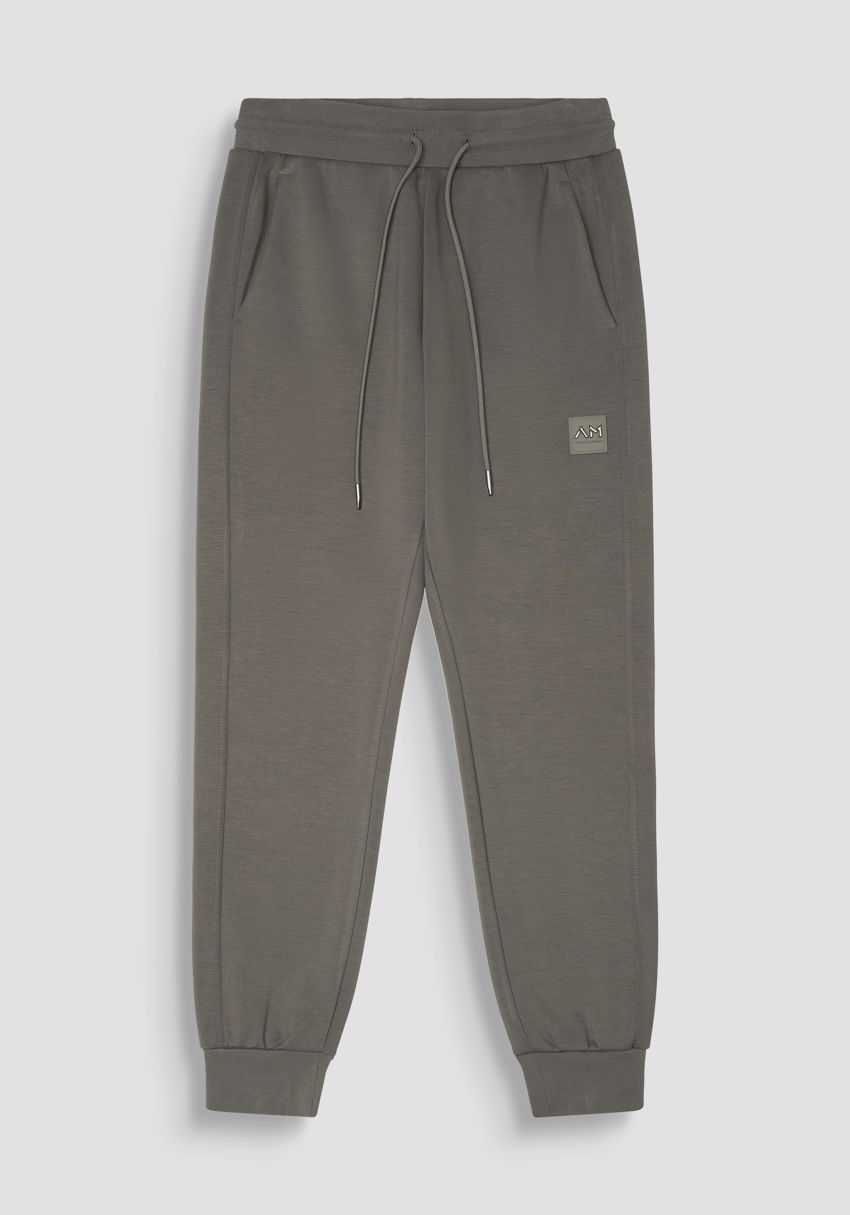 PANTALÓN DE FELPA REGULAR FIT EN MEZCLA DE VISCOSA CON LOGOTIPO ENGOMADO