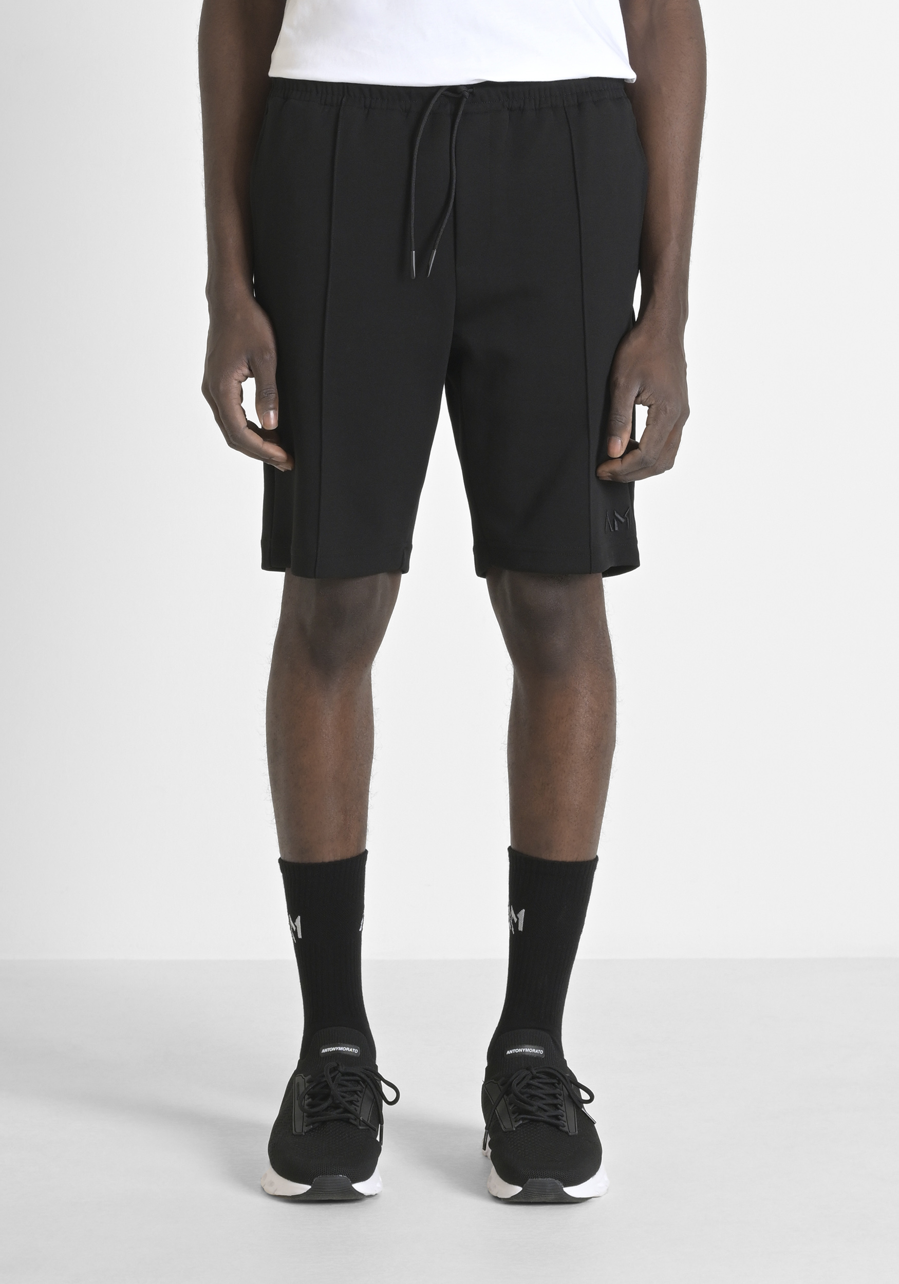 FLEECE SHORTS CARROT FIT IN COTTON BLEND WITH EMBROIDERED LOGO