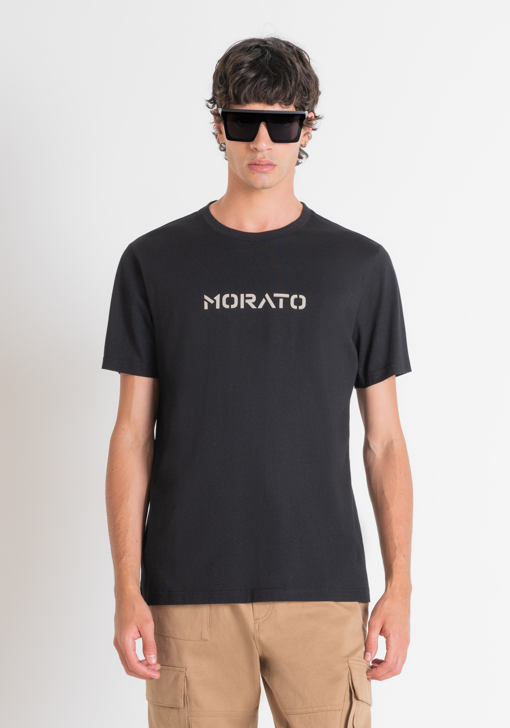 CAMISETA REGULAR FIT DE JERSEY DE ALGODÓN NEGRO CON LOGOTIPO