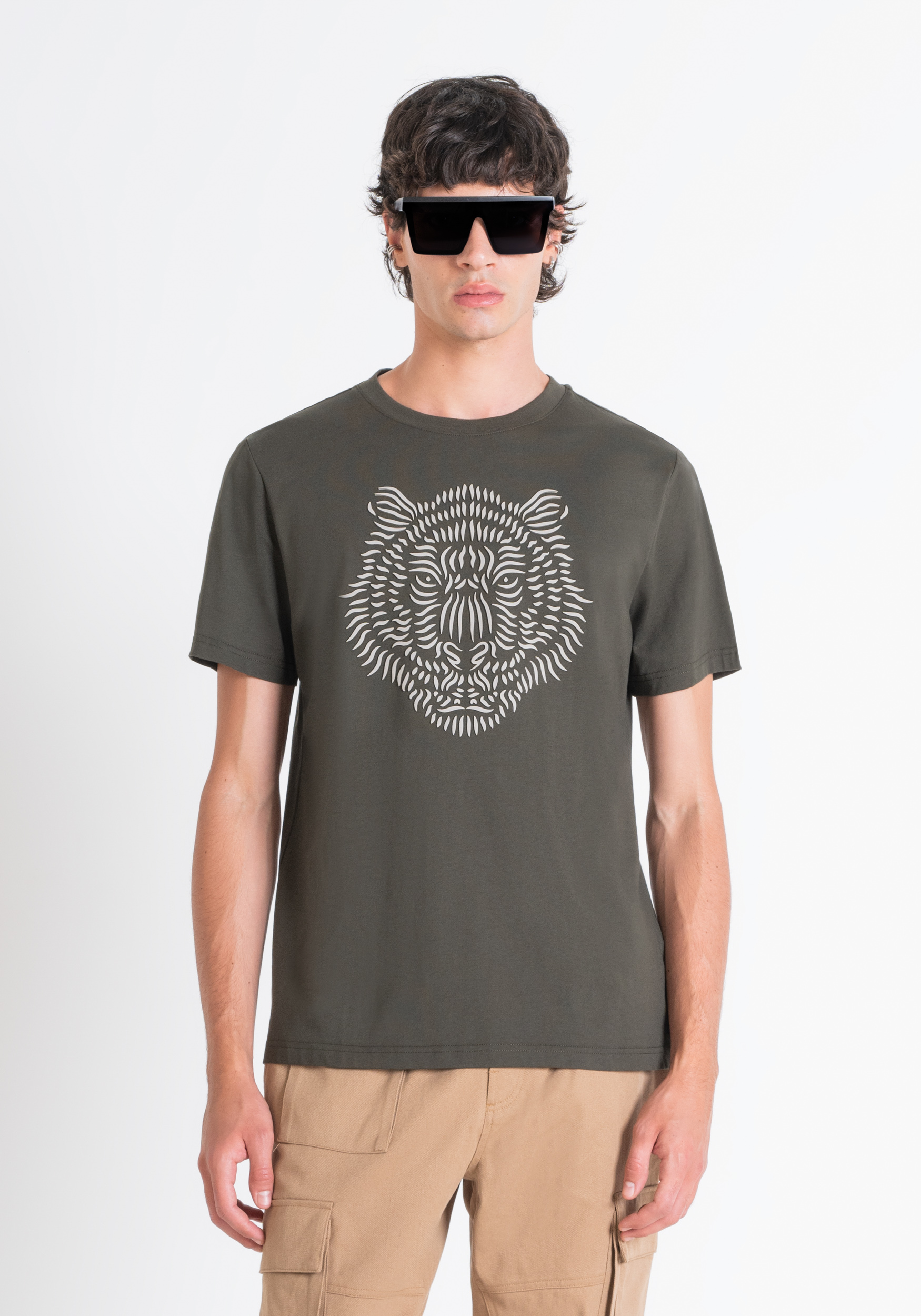 CAMISETA REGULAR FIT DE TEJIDO DE JERSEY DE ALGODÓN CON ESTAMPADO DE TIGRE DE GOMA