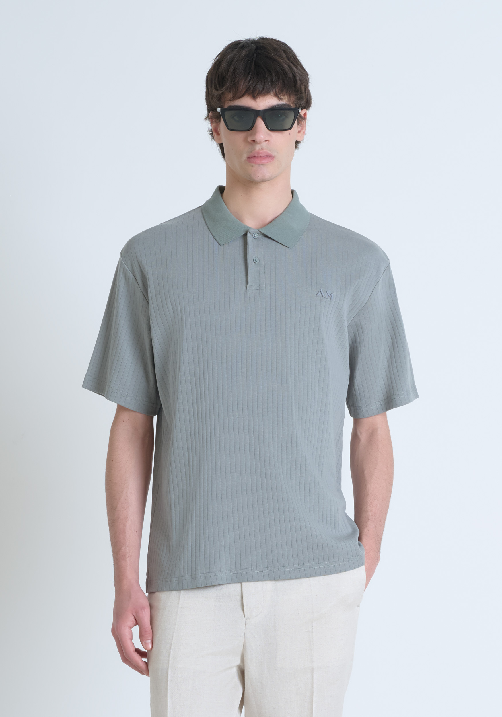 POLO RELAXED FIT IN COTTON WITH STIPES MOTIF AND EMBROIDERED LOGO