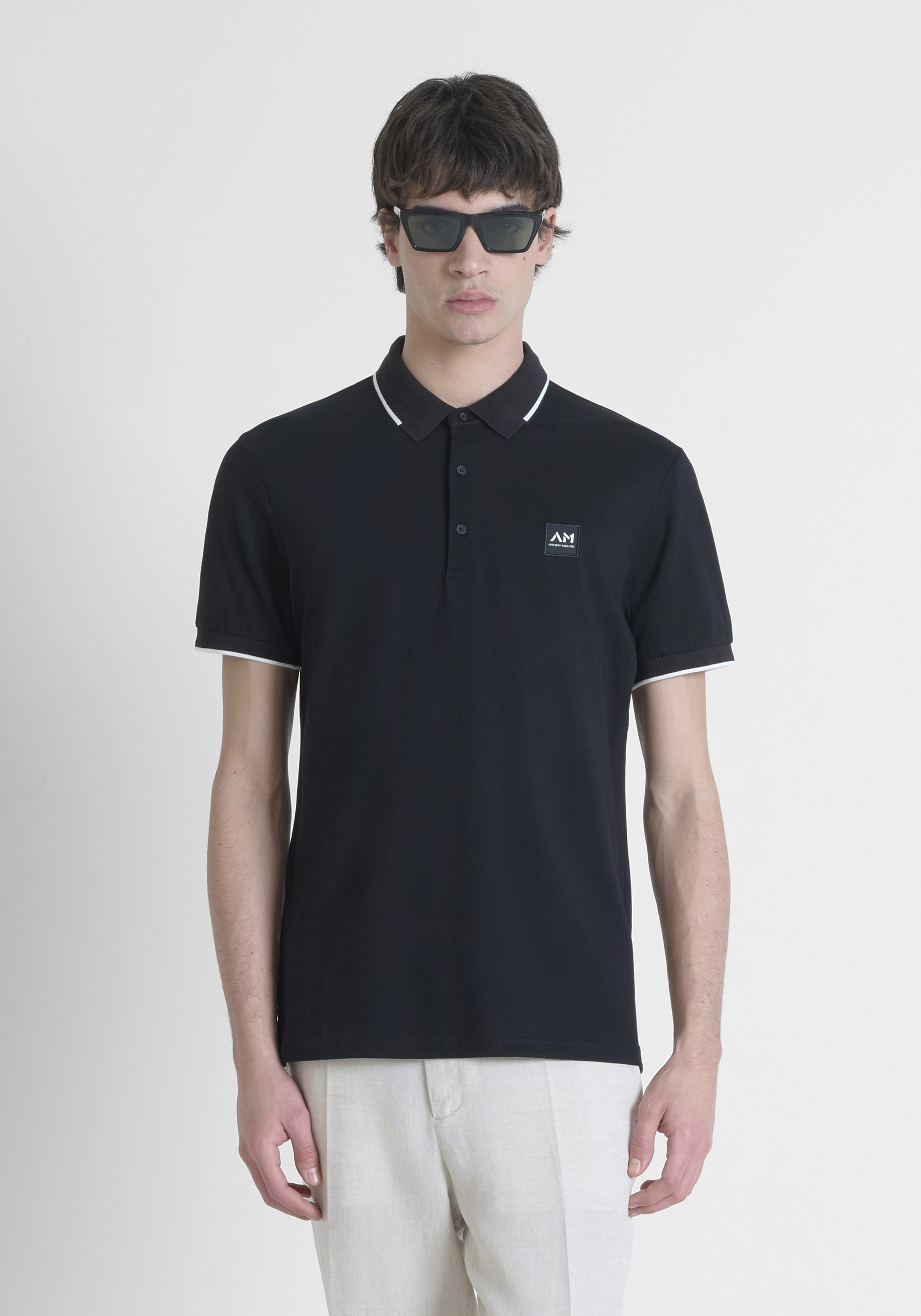 POLO REGULAR FIT IN PIQUET COTTON WITH WOVEN LOGO PATCH