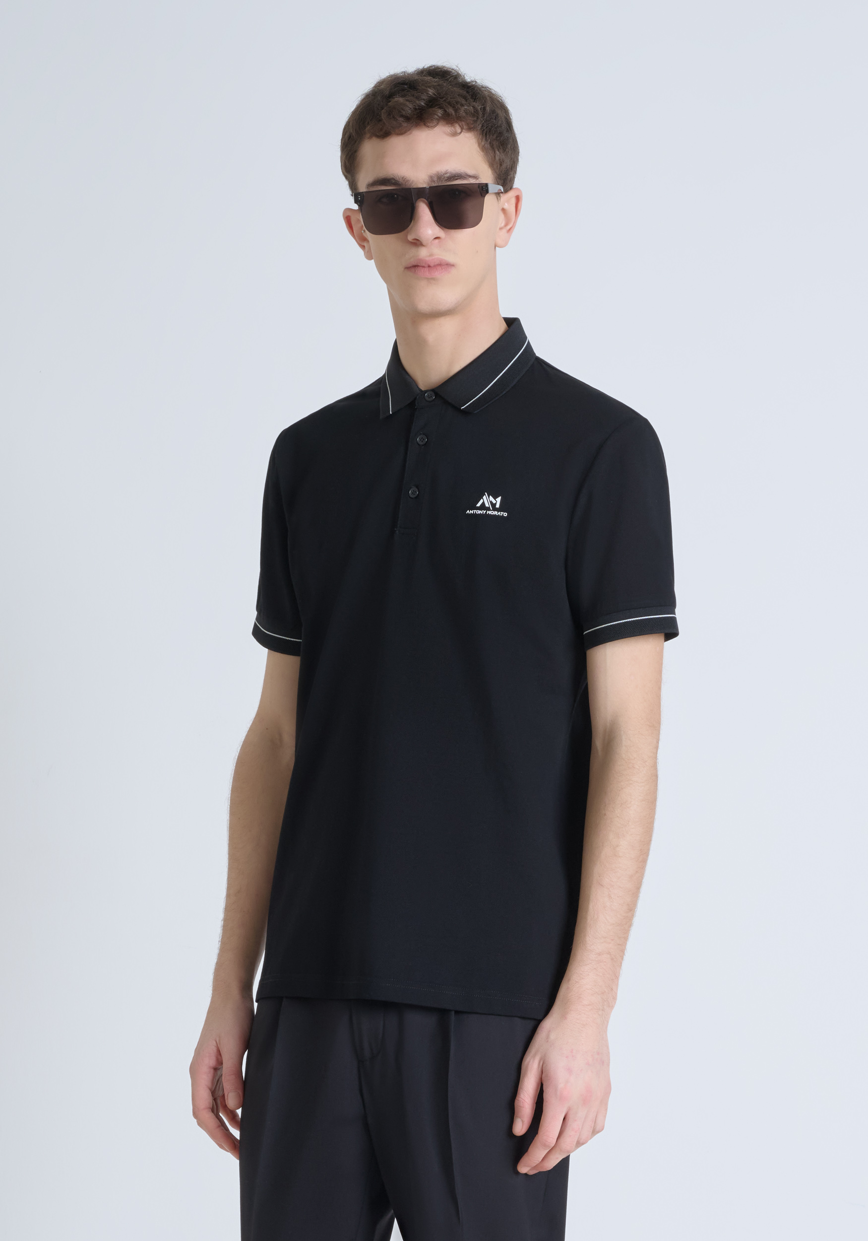 POLO SLIM FIT IN PIQUET COTTON WITH FOAM LOGO PRINT
