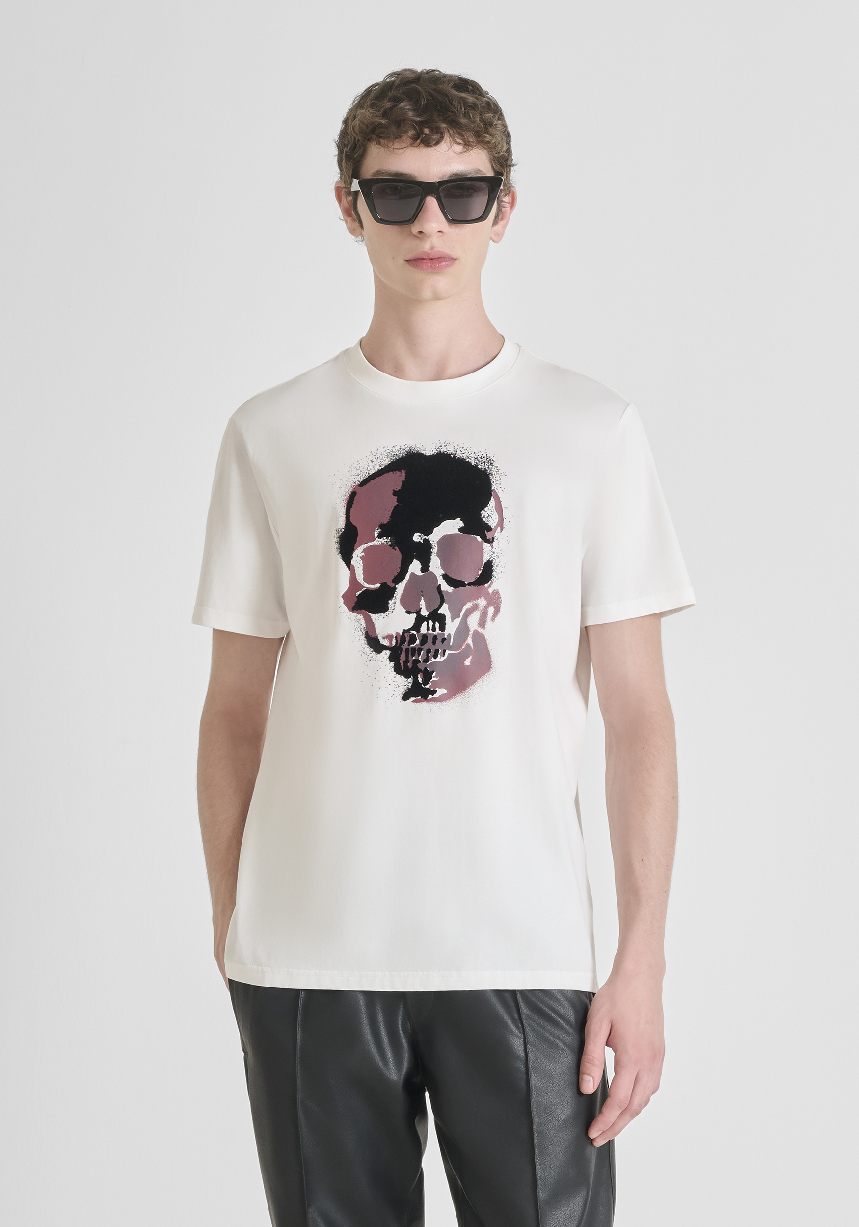 REGULAR FIT COTTON JERSEY T-SHIRT WITH SKULL PRINT