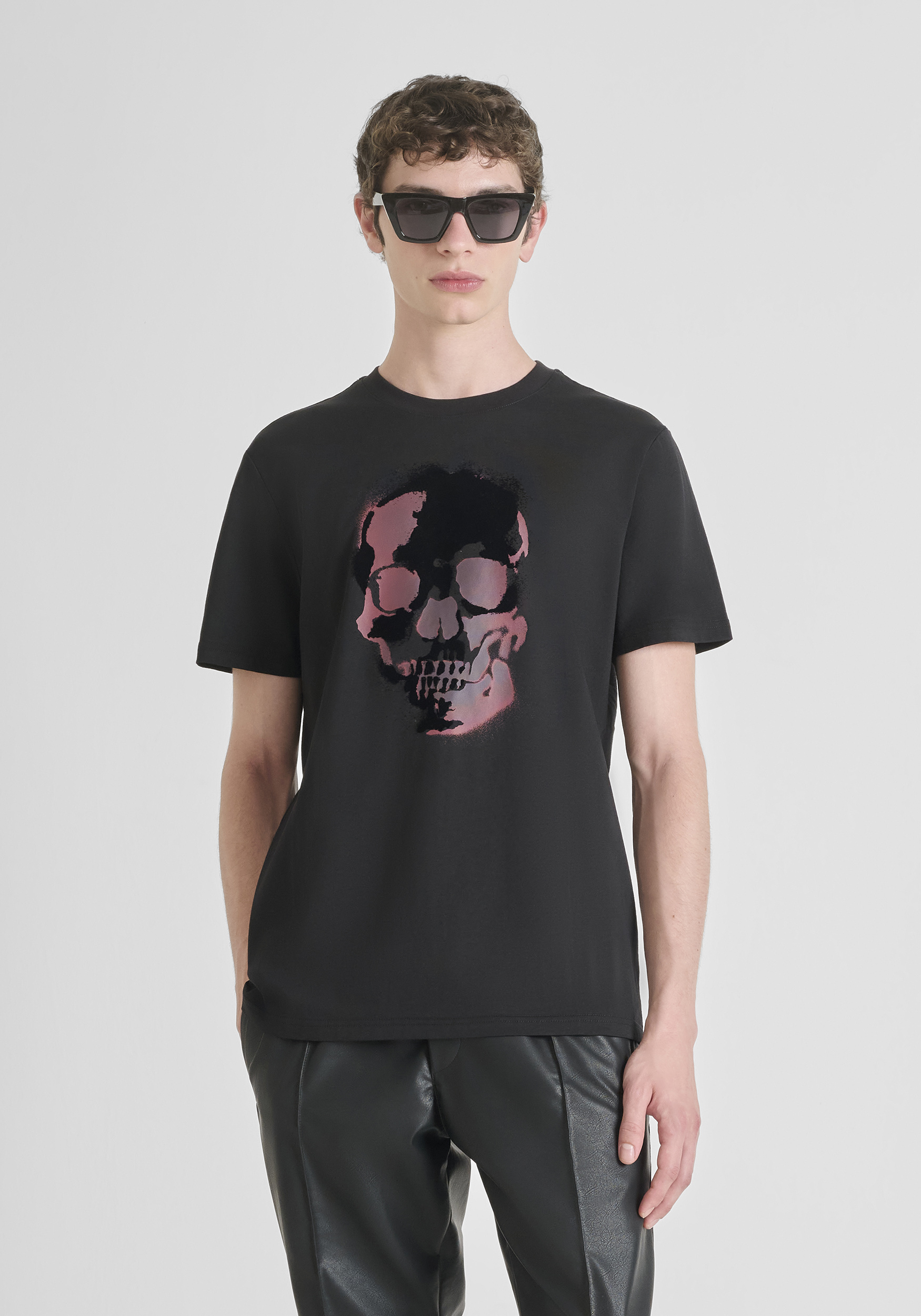 REGULAR FIT COTTON JERSEY T-SHIRT WITH SKULL PRINT