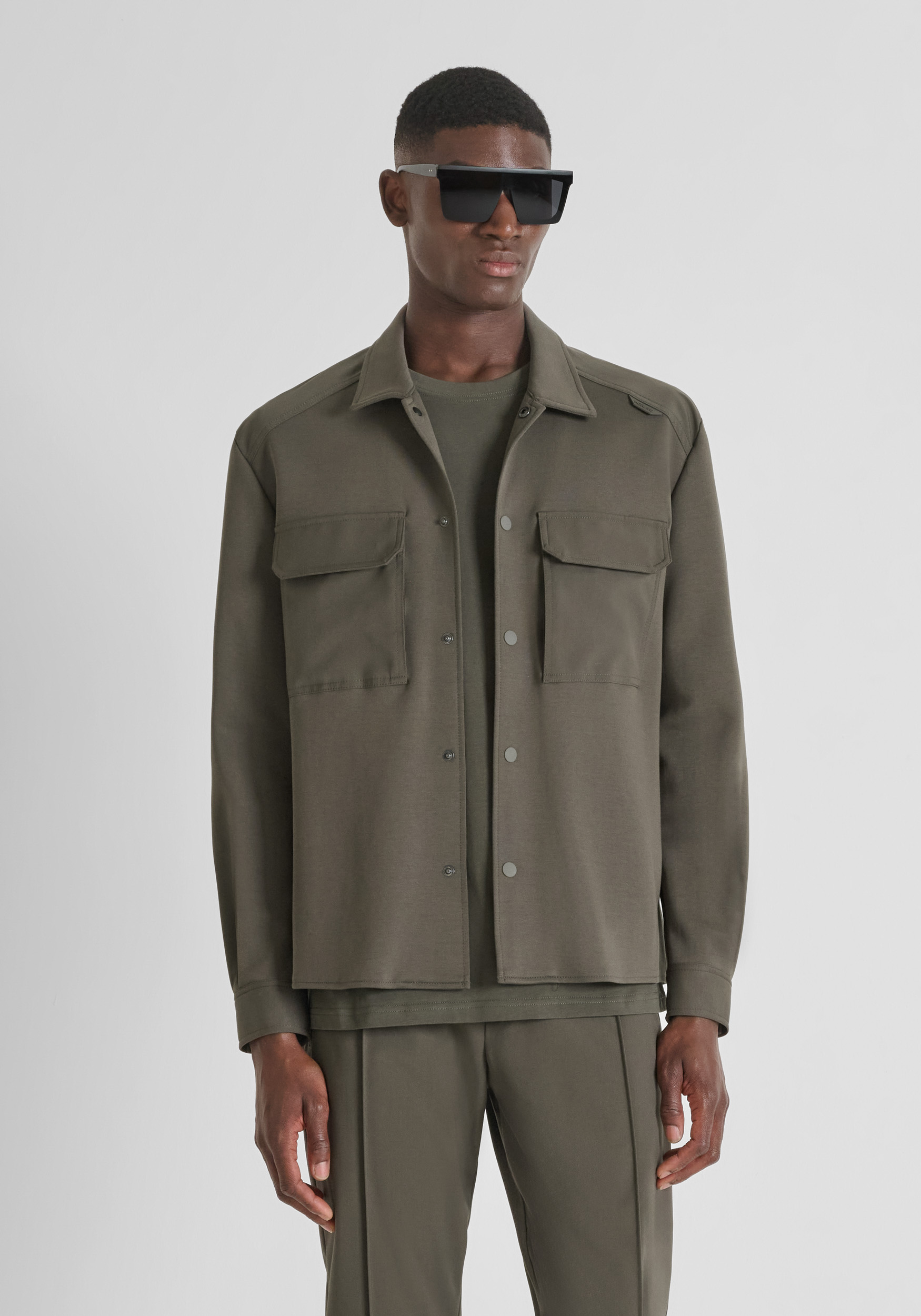 REGULAR FIT SHIRT IN COTTON BLEND WITH CONTRASTING FABRIC