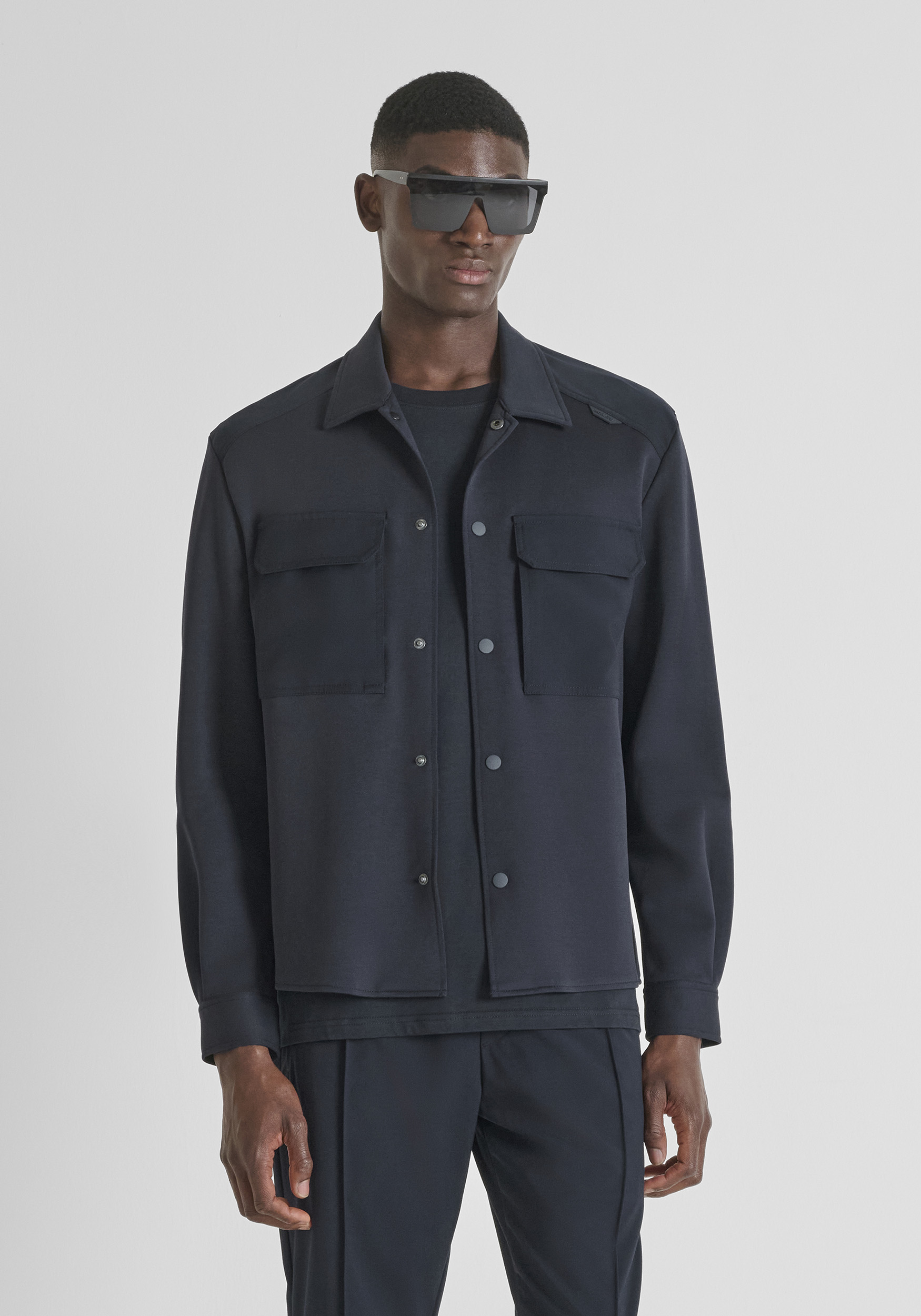 REGULAR FIT SHIRT IN COTTON BLEND WITH CONTRASTING FABRIC