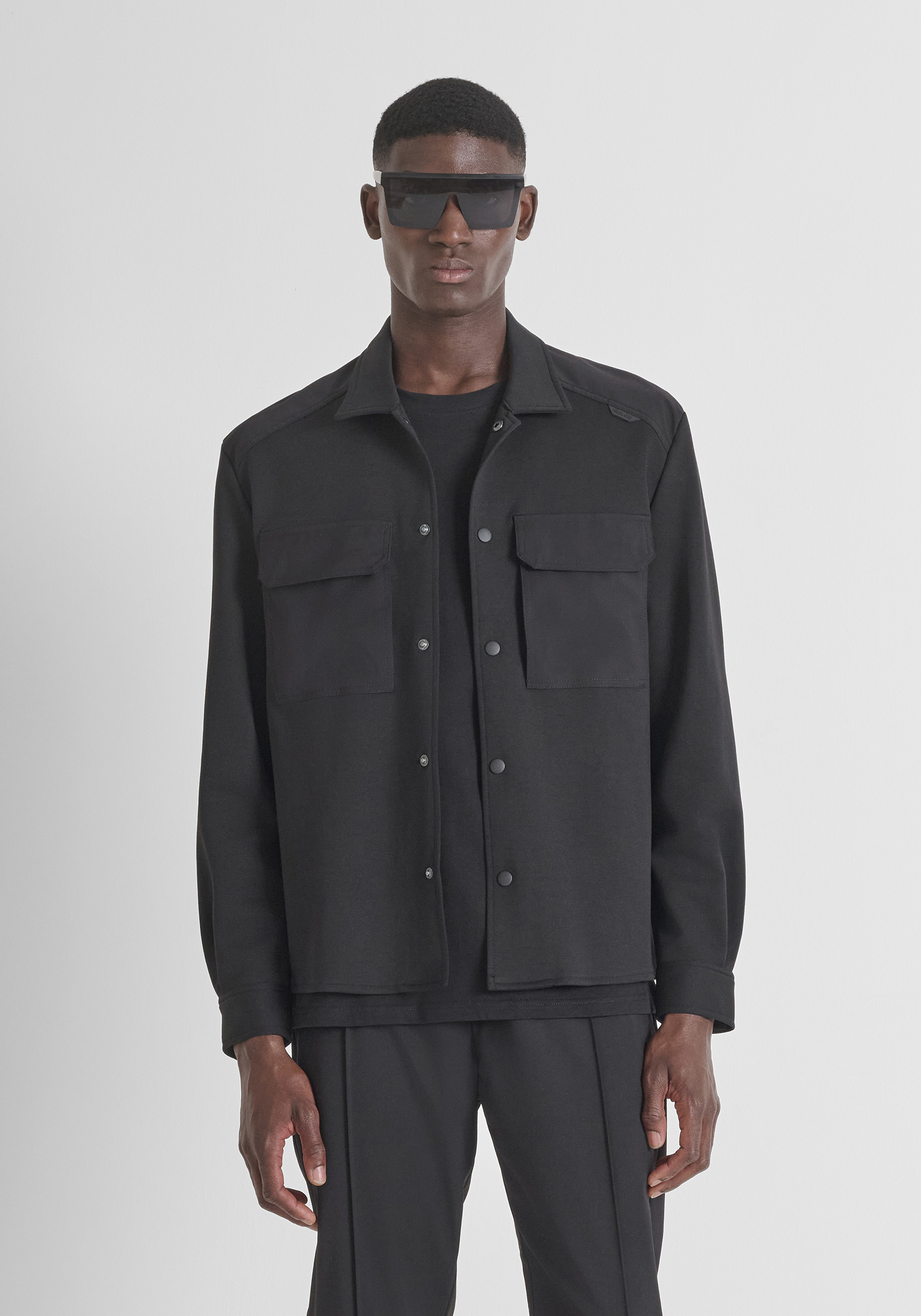 REGULAR FIT SHIRT IN COTTON BLEND WITH CONTRASTING FABRIC