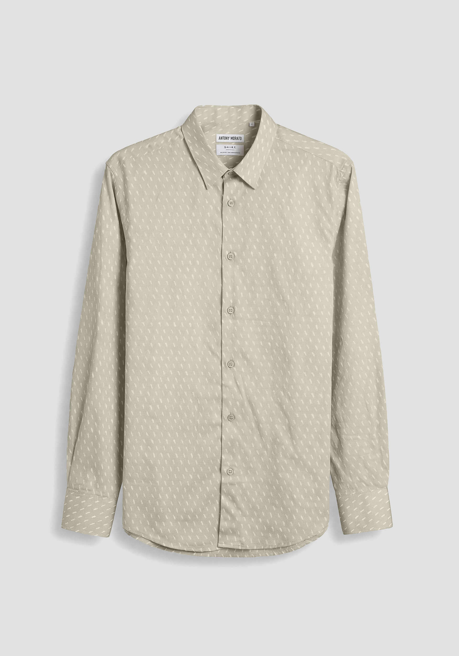 CAMISA REGULAR FIT «NAPOLI» DE MEZCLA DE ALGODÓN ESTAMPADO Y PLACA CON LOGOTIPO