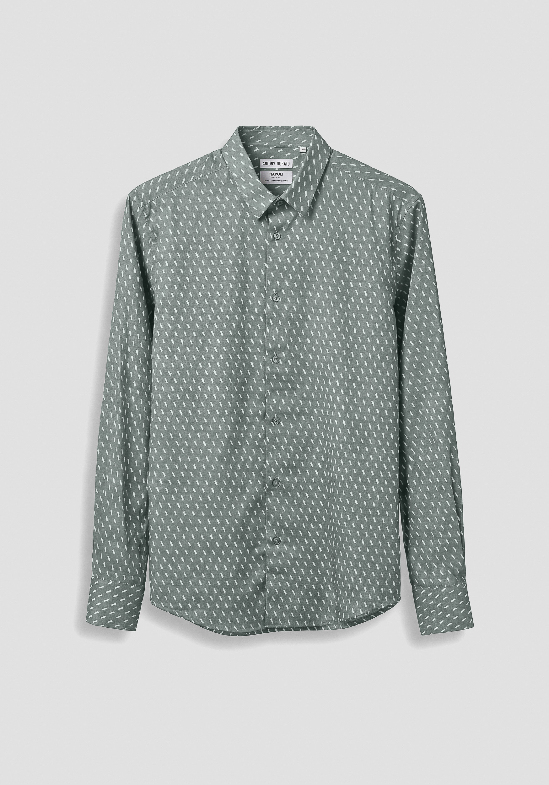 CAMISA REGULAR FIT «NAPOLI» DE MEZCLA DE ALGODÓN ESTAMPADO Y PLACA CON LOGOTIPO