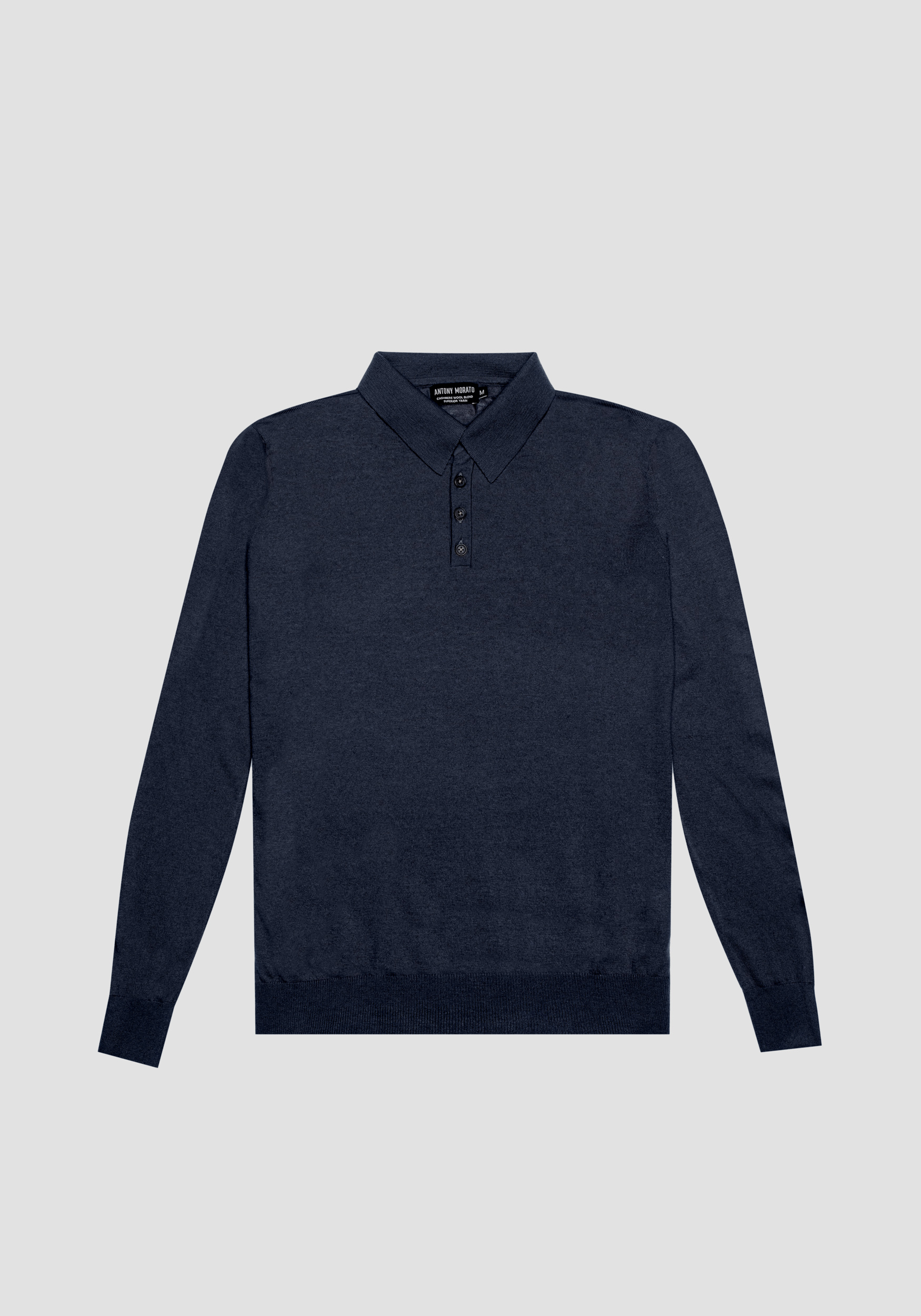 REGULAR FIT POLO SWEATER IN CASHMERE WOOL BLEND YARN