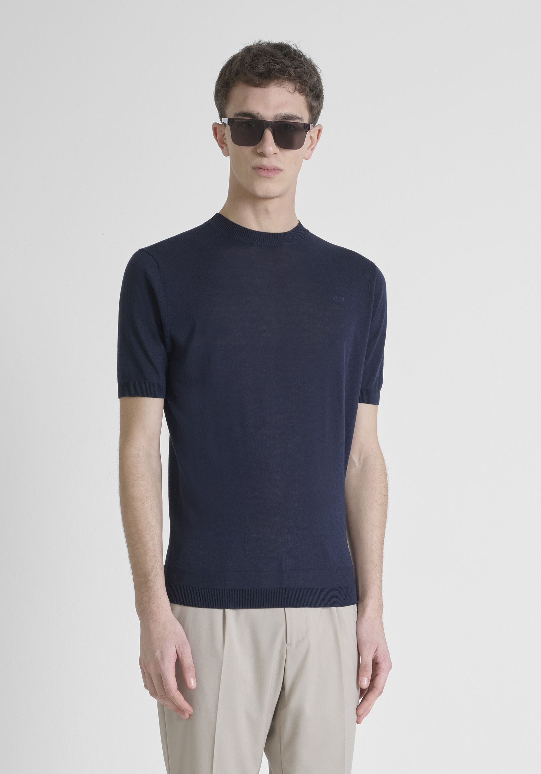 SWEATER REGULAR FIT IN COTTON BLEND SOFT YARN WITH LOGO PRINT