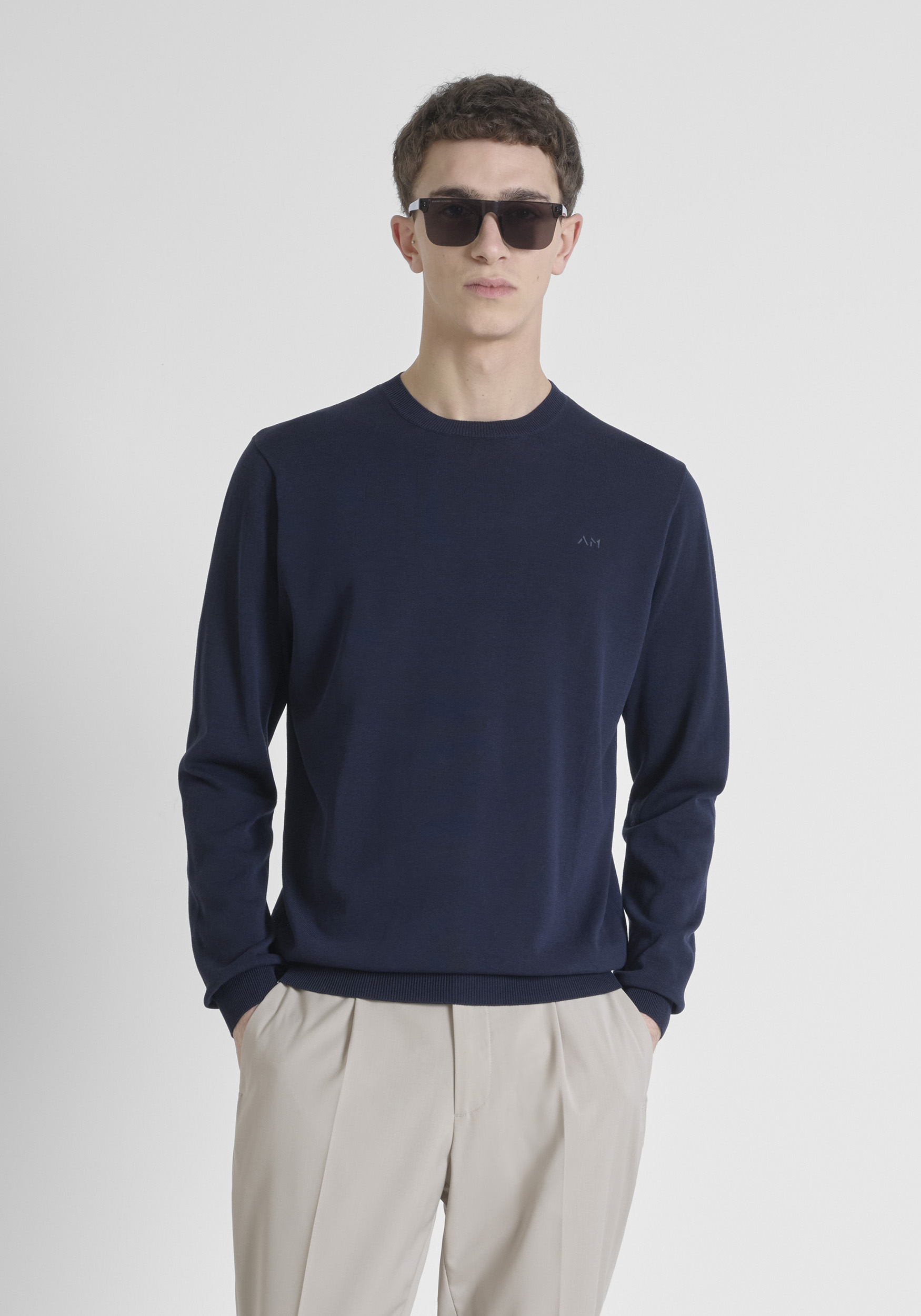 SWEATER REGULAR FIT IN COTTON BLEND SOFT YARN WITH FOAM LOGO PRINT