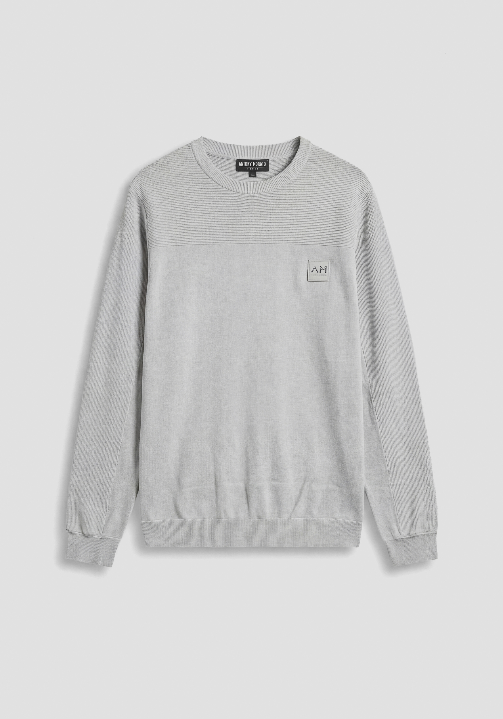 REGULAR FIT CREW NECK JERSEY IN VISCOSE BLEND YARN WITH LOGO PATCH