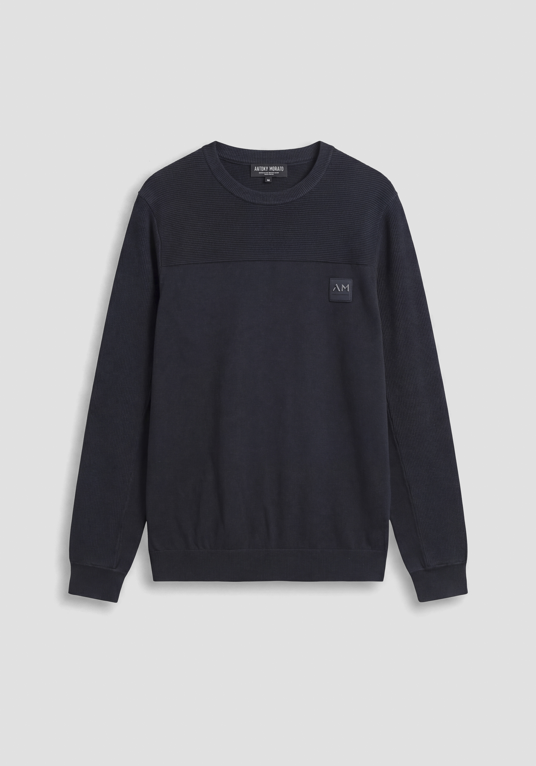 REGULAR FIT CREW NECK JERSEY IN VISCOSE BLEND YARN WITH LOGO PATCH