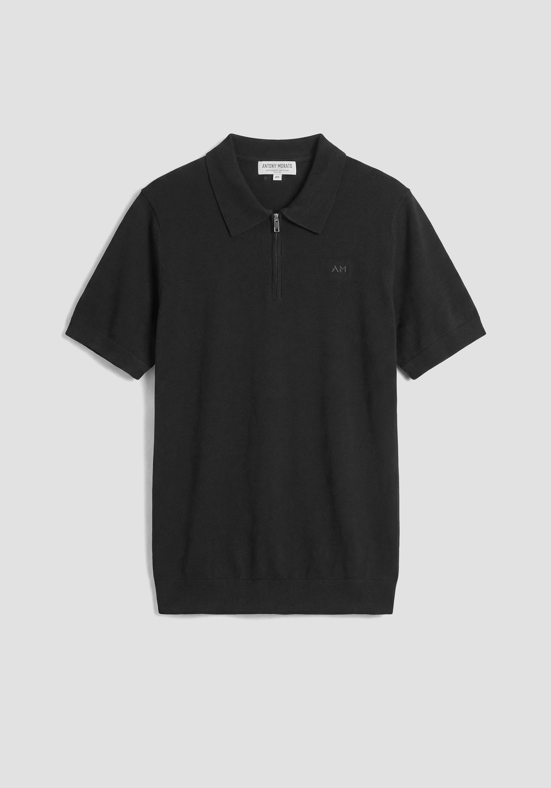 JERSEY TIPO POLO REGULAR FIT CON CREMALLERA Y MANGA CORTA DE MEZCLA DE ALGODÓN SUAVE CON ESTAMPADO