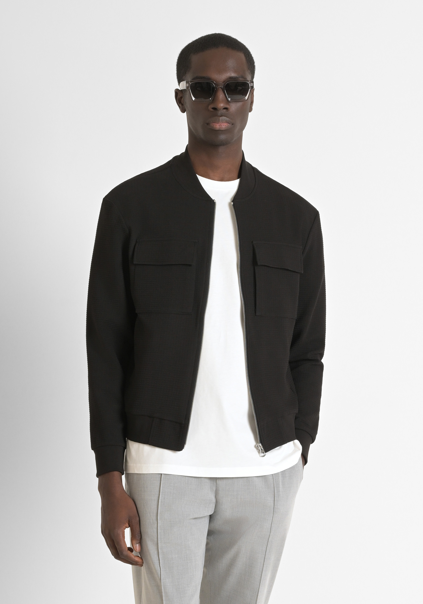 FELPA SLIM FIT IN COTONE STRETCH CON FANTASIA A QUADRI