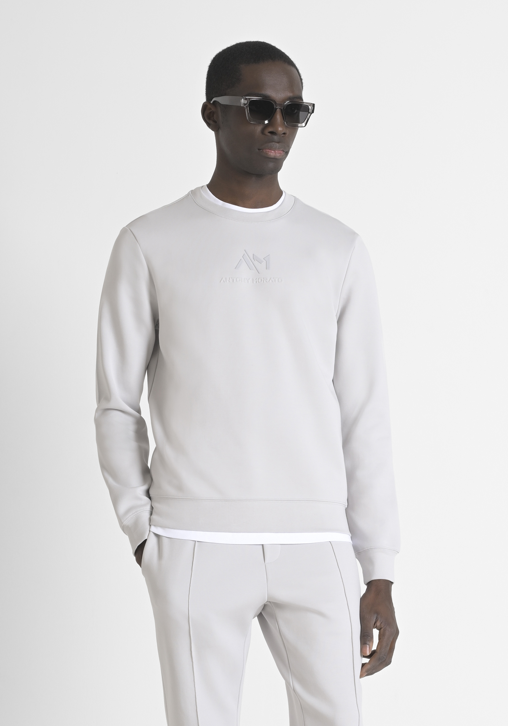 FELPA SLIM FIT IN MISTO COTONE CON LOGO STAMPATO
