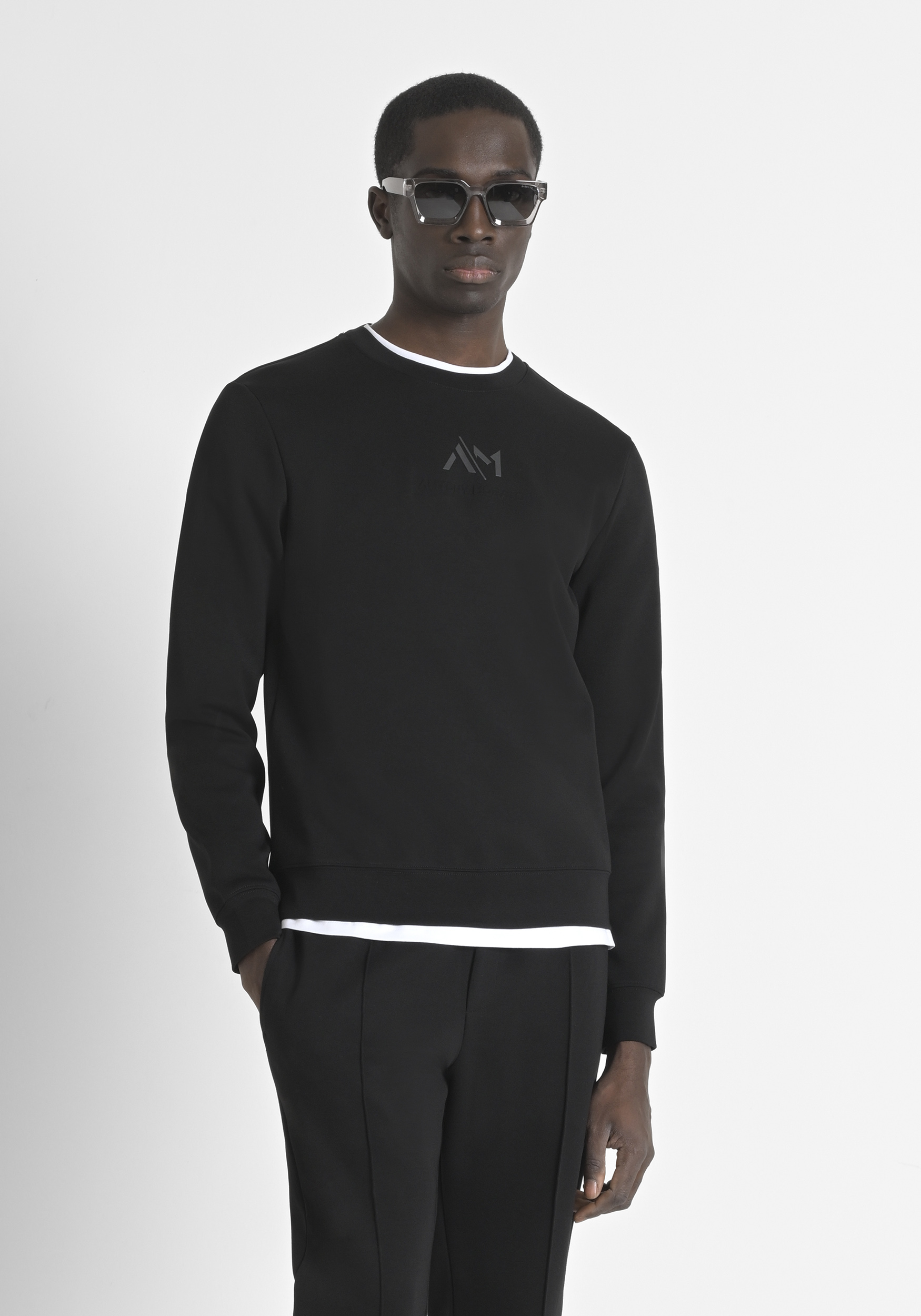 FELPA SLIM FIT IN MISTO COTONE CON LOGO STAMPATO