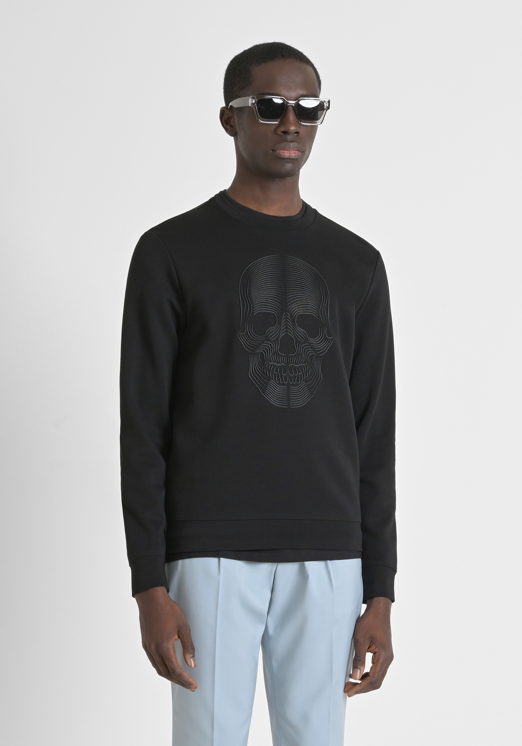 FELPA REGULAR FIT IN MISTO COTONE CON STAMPA TESCHIO
