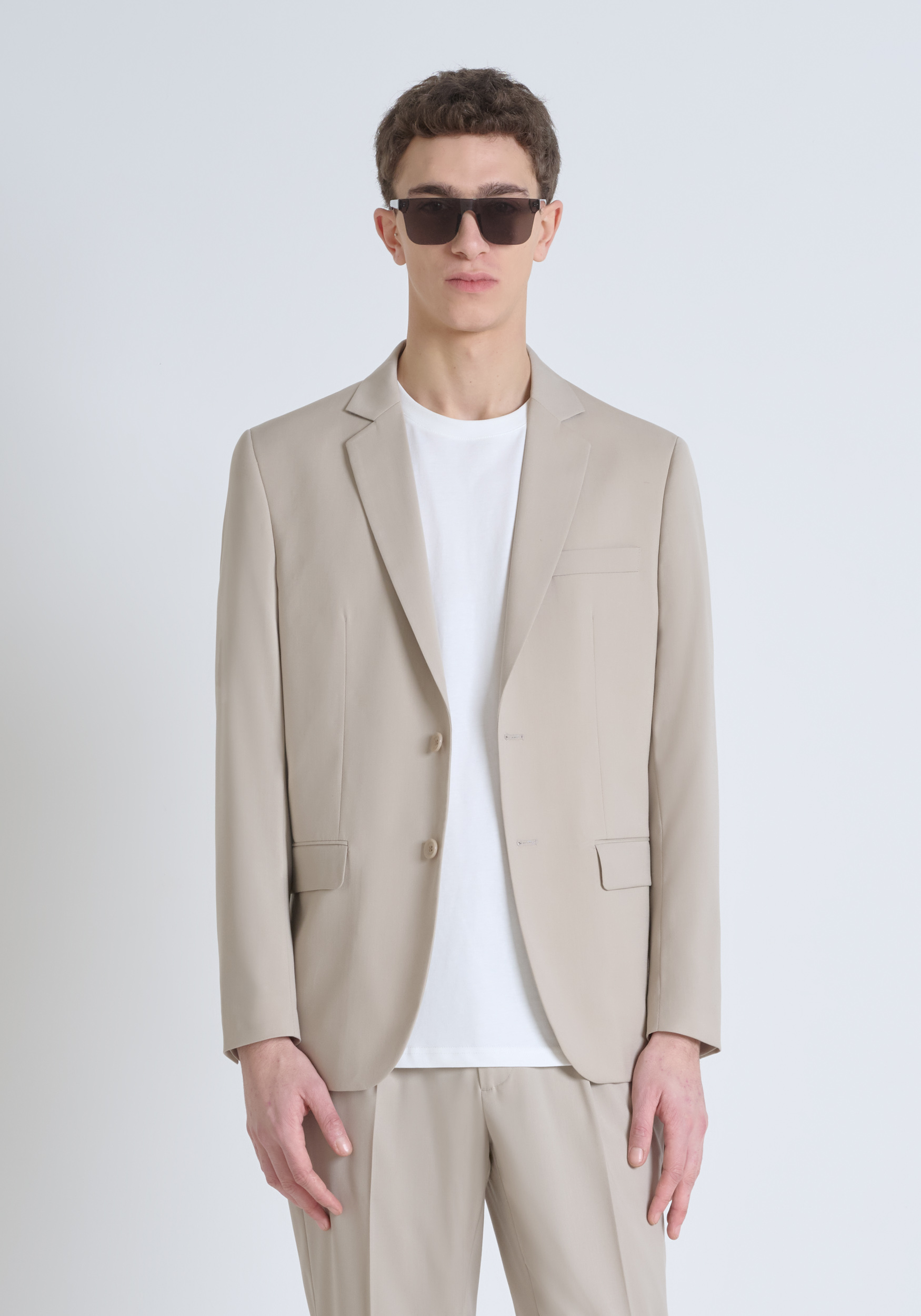 GIACCA MONOPETTO REGULAR STRAIGHT FIT "CORA" IN MISTO VISCOSA STRETCH