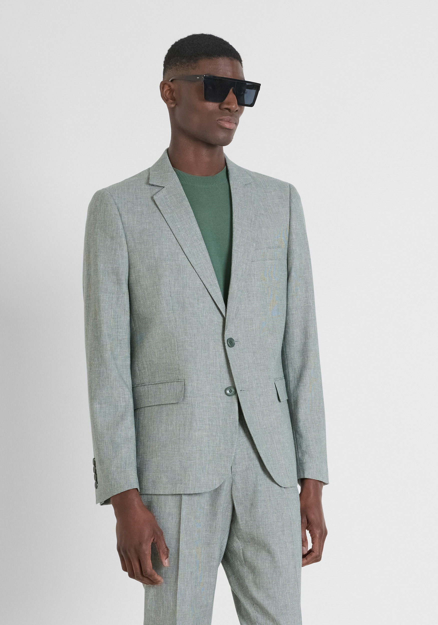 GIACCA REGULAR FIT "LUIS" IN MISTO LINO CON MICROPATTERN