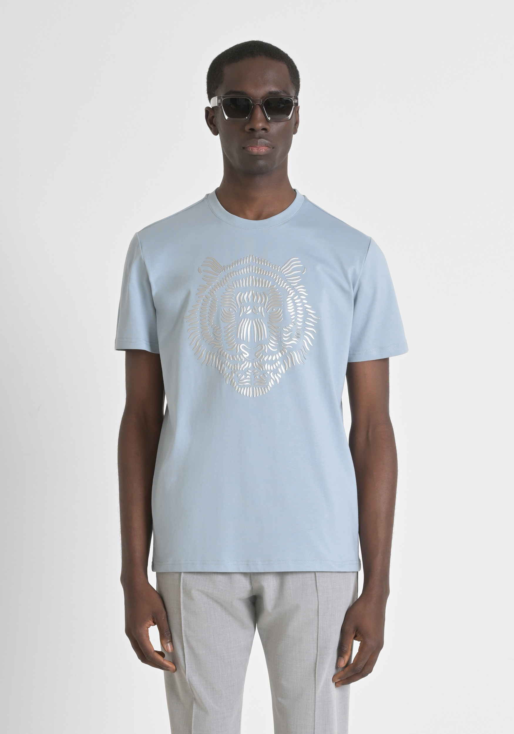 T-SHIRT REGULAR FIT IN JERSEY DI COTONE STAMPA TIGRE RIFLETTENTE