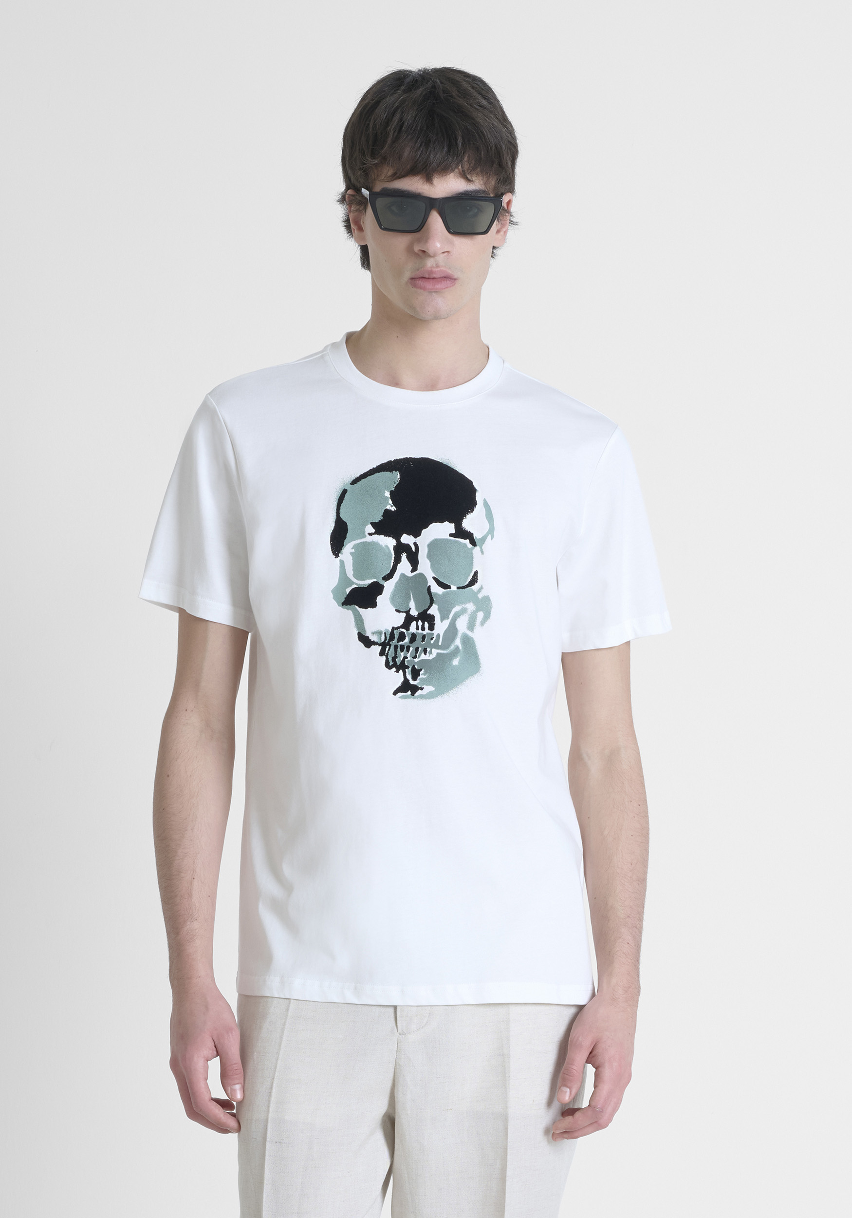 T-SHIRT REGULAR FIT IN JERSEY DI COTONE CON STAMPA GOMMATA