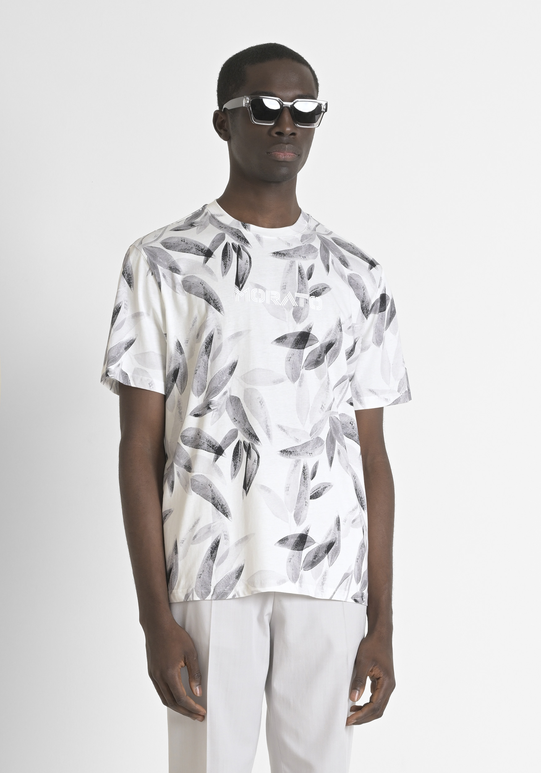 T-SHIRT RELAXED FIT IN JERSEY DI COTONE STAMPATO E LOGO
