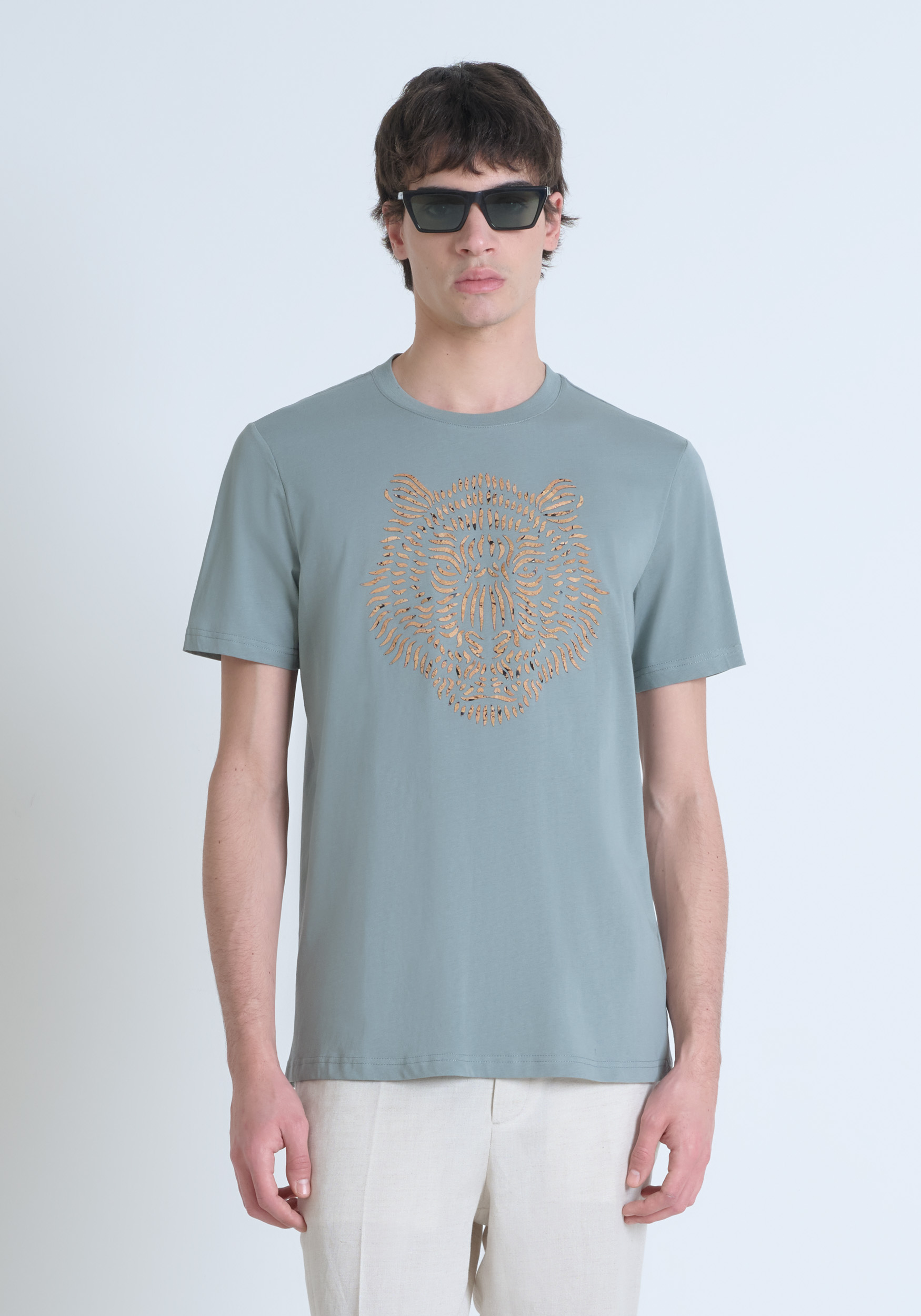 T-SHIRT REGULAR FIT IN JERSEY DI COTONE CON STAMPA TIGRE