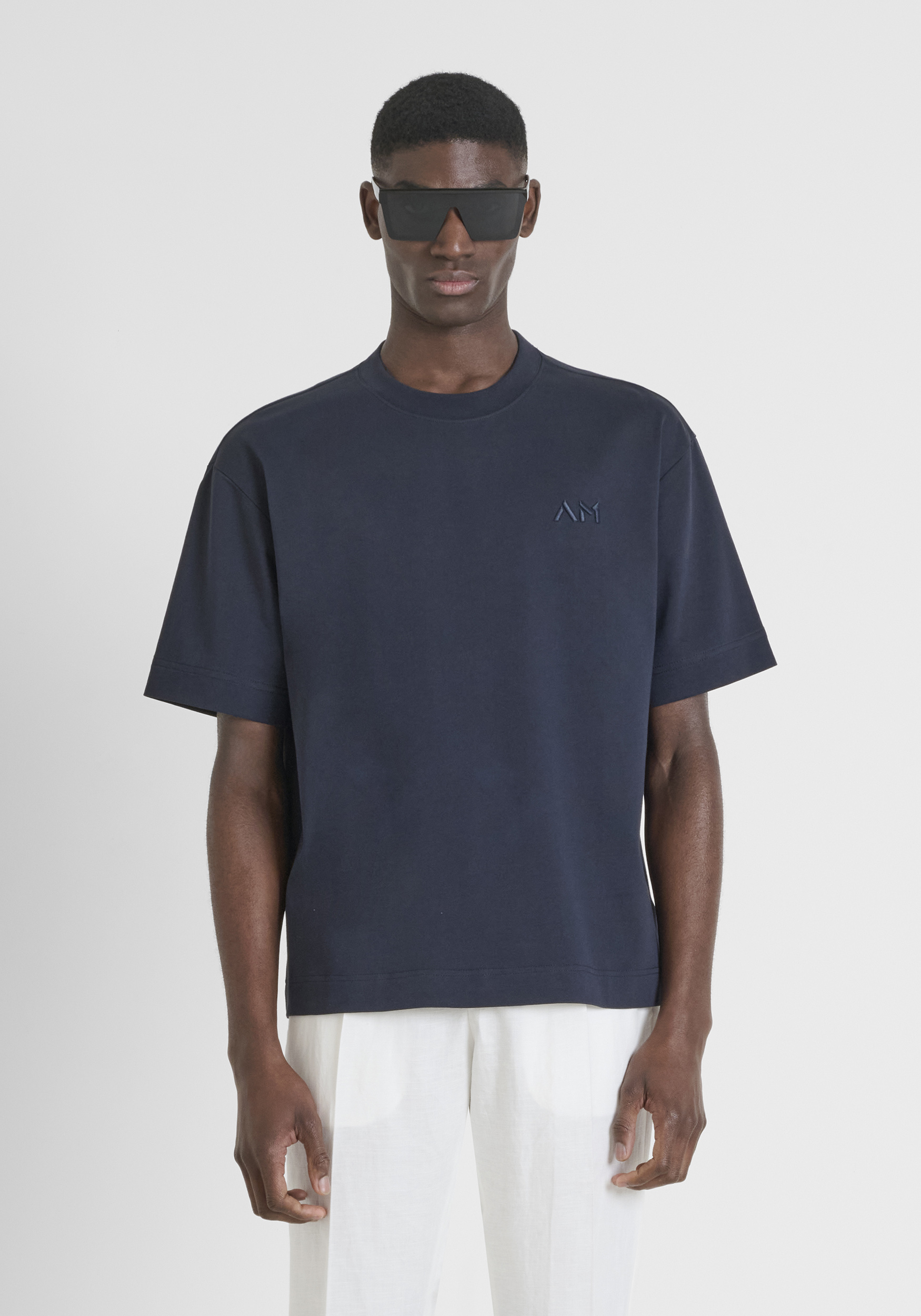 T-SHIRT BOXY FIT IN JERSEY DI COTONE CON LOGO RICAMATO