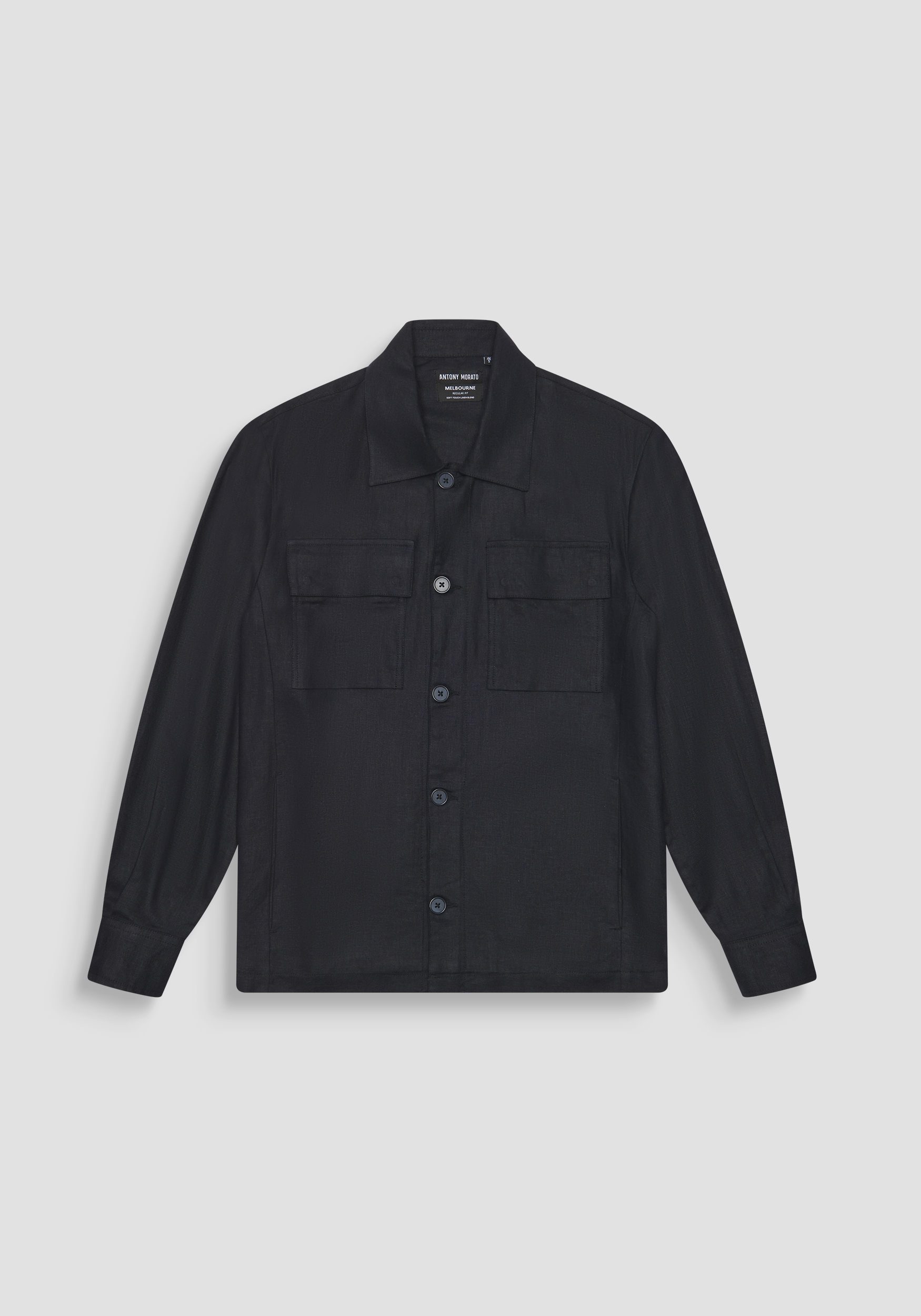 CAMICIA REGULAR FIT "MELBOURNE" IN MISTO LINO E BADGE LOGATO