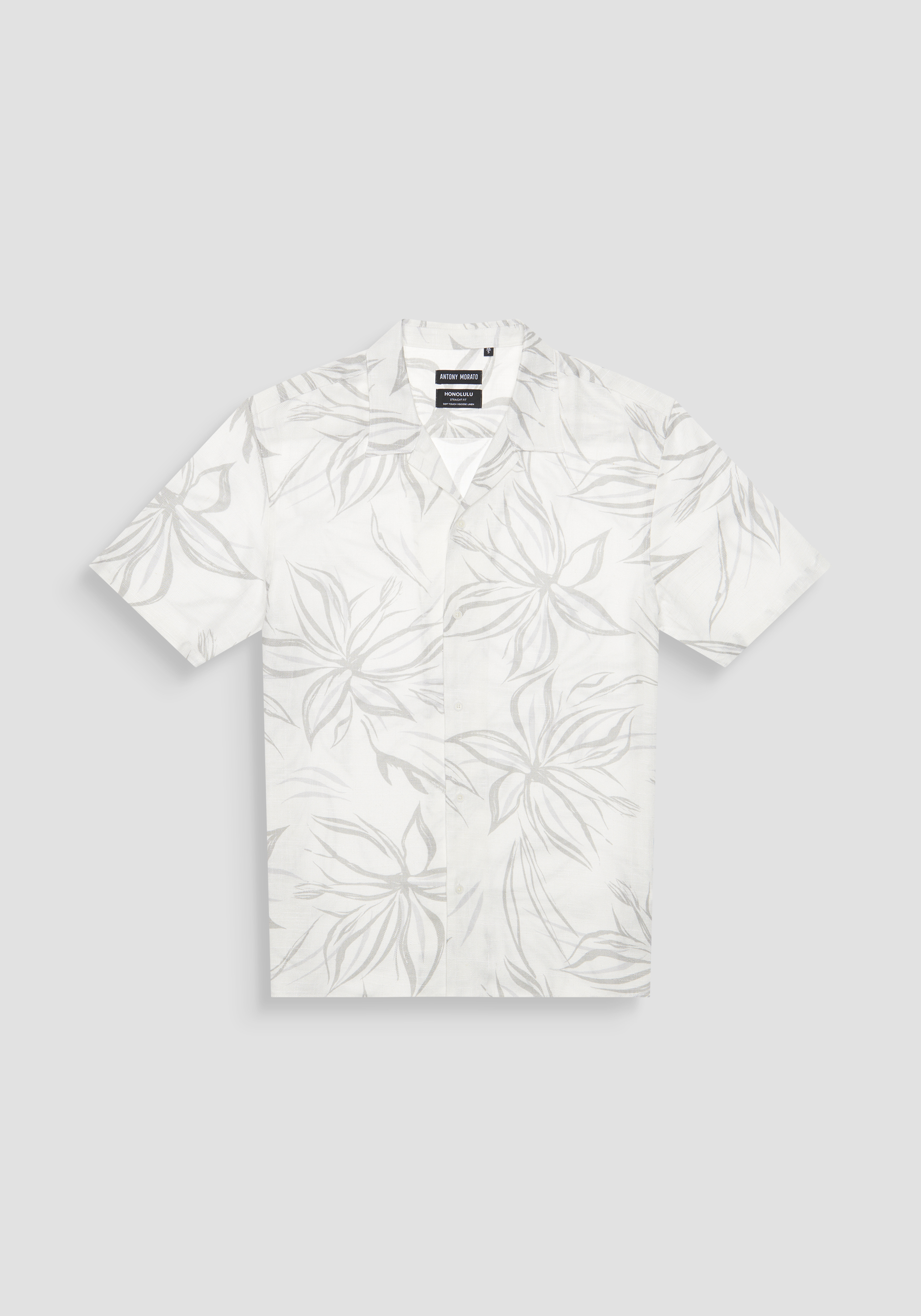 CAMICIA REGULAR STRAIGHT FIT "HONOLULU" IN MISTO LINO STAMPATO