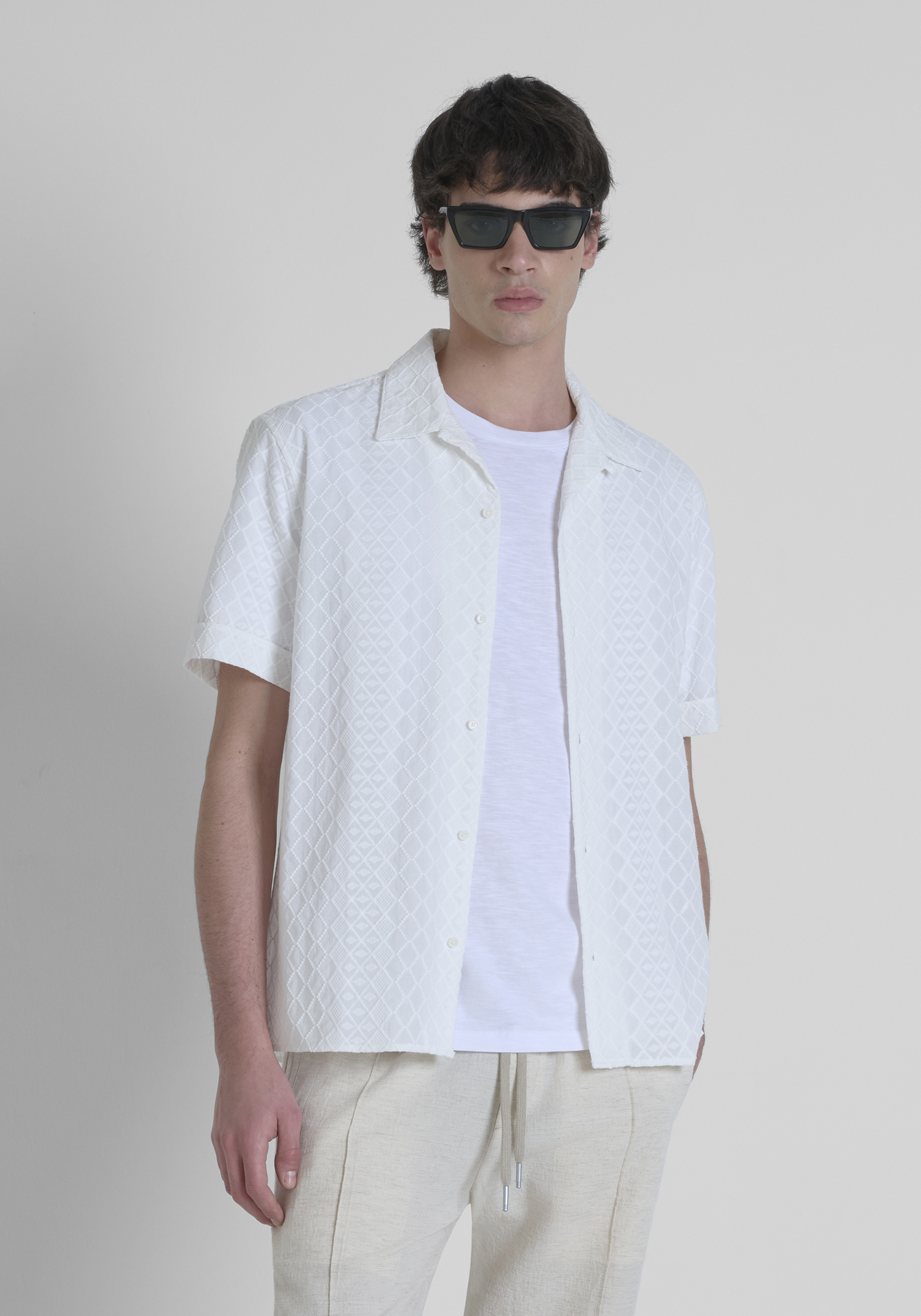 CAMICIA REGULAR STRAIGHT FIT "HONOLULU" IN POPELINE DI COTONE LAVORATO