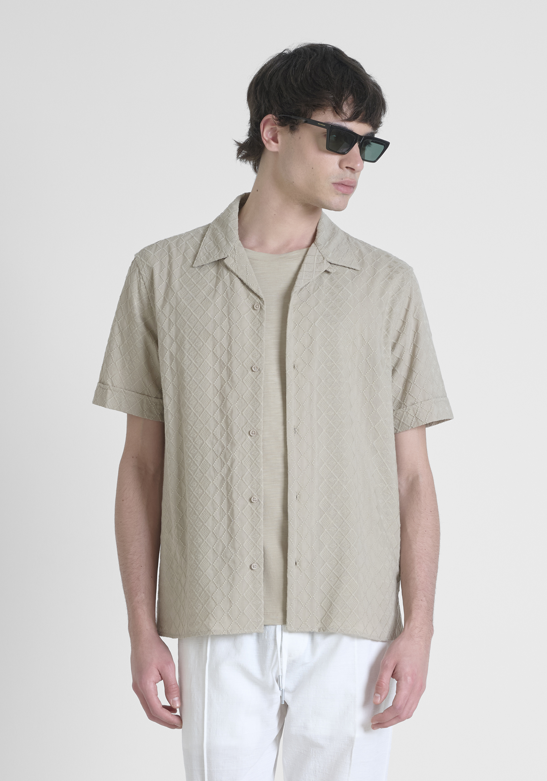 CAMICIA REGULAR STRAIGHT FIT "HONOLULU" IN POPELINE DI COTONE LAVORATO