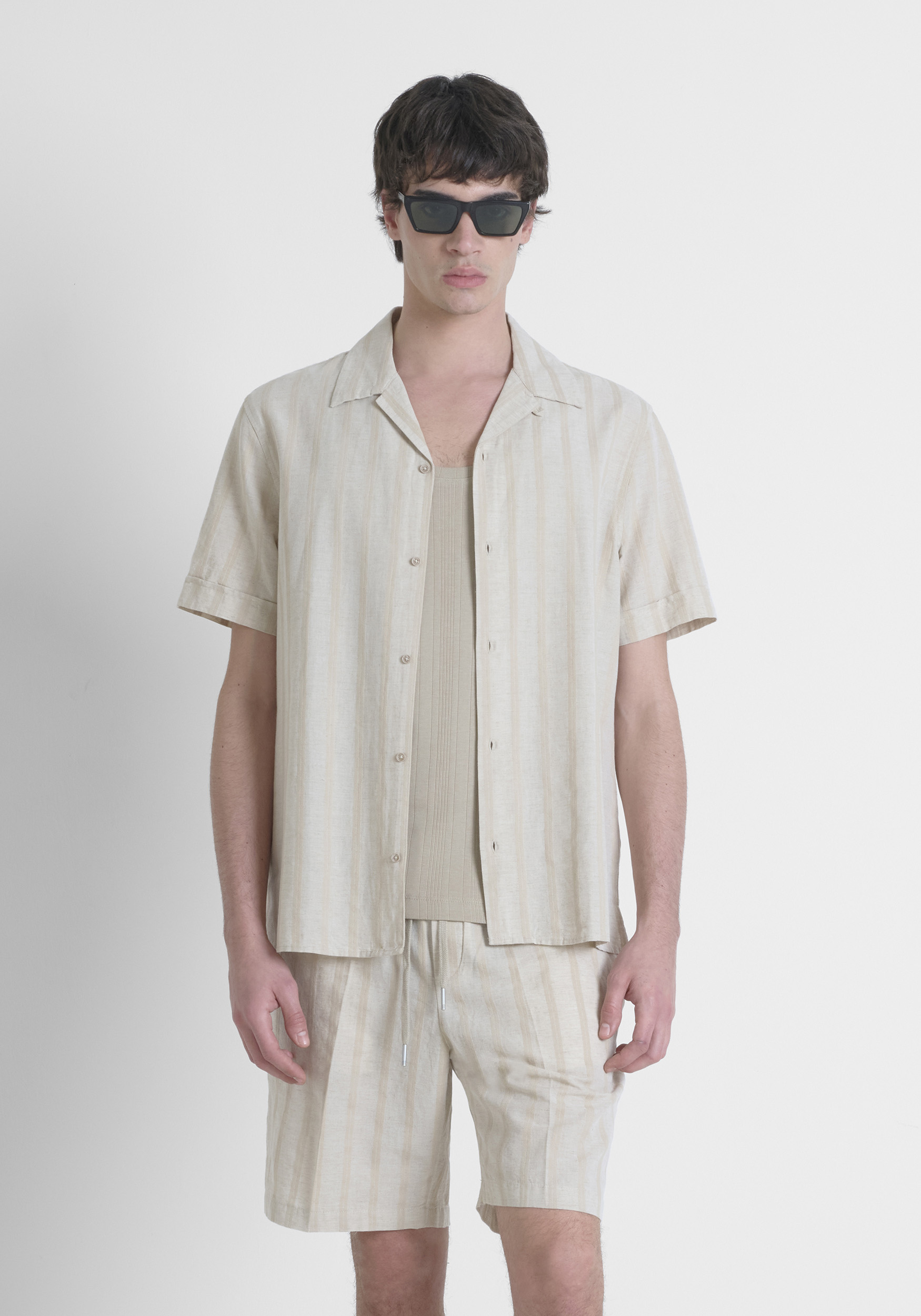 CAMICIA REGULAR STRAIGTH FIT "HONOLULU" IN MISTO COTONE E LINO