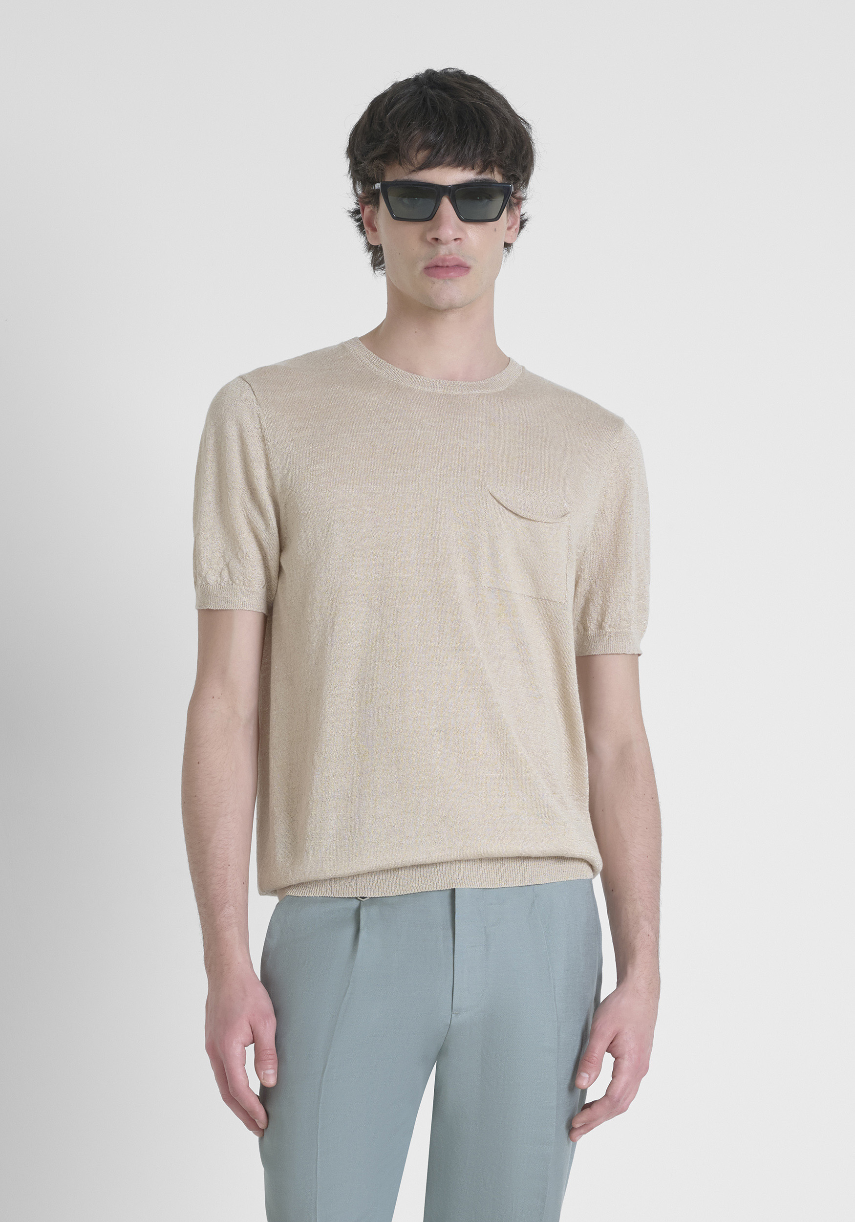 MAGLIA REGULAR FIT IN MISTO LINO