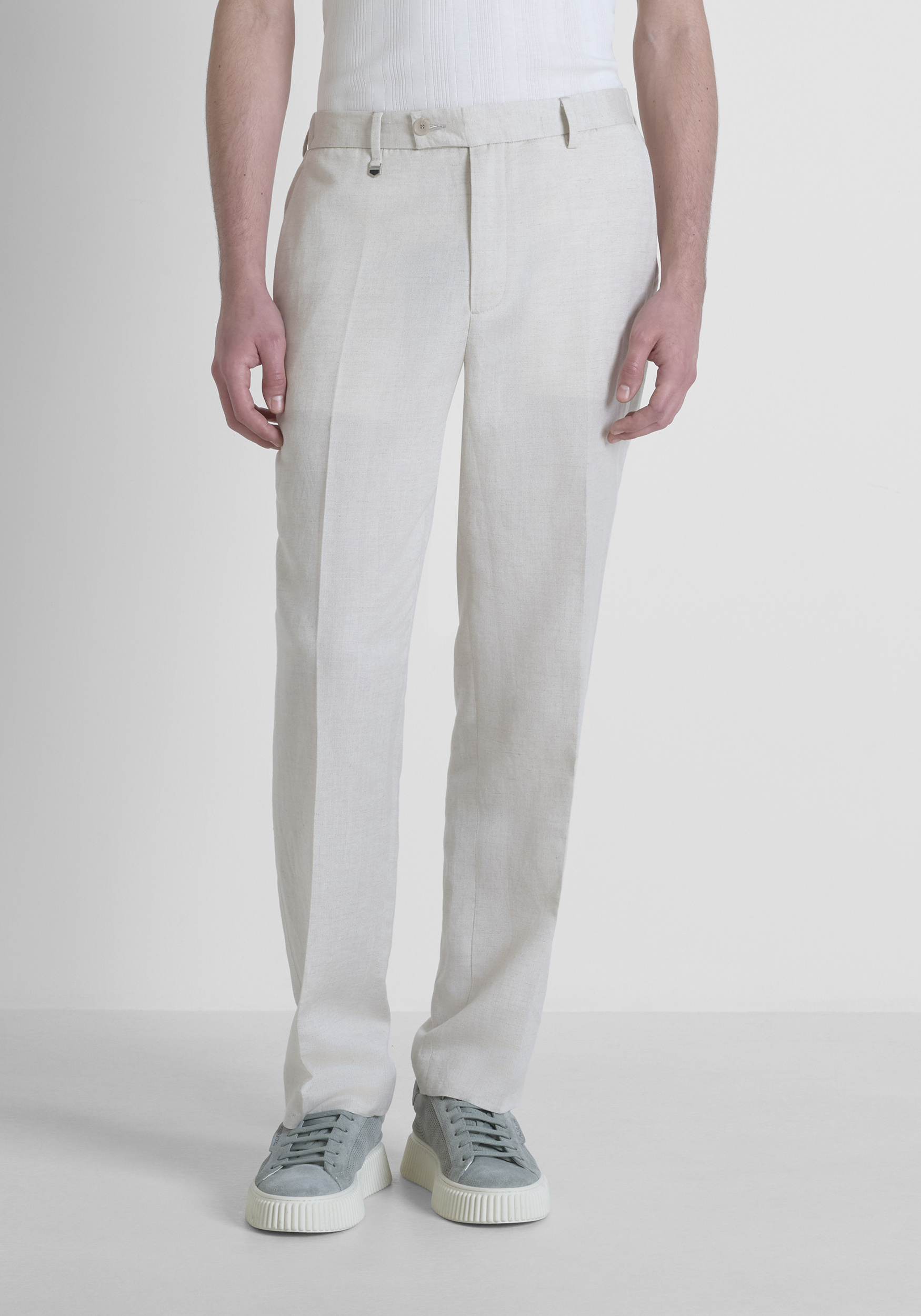 PANTALONI RELAXED FIT "EVAN" IN MISTO LINO